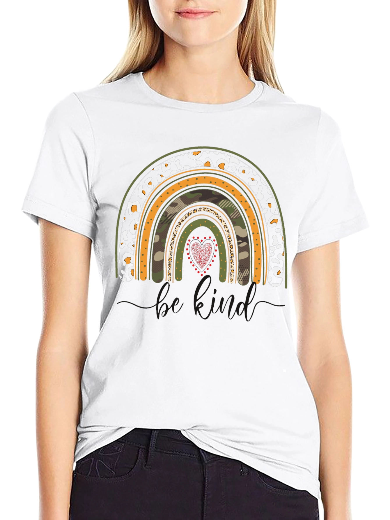 Rainbow Camo Heart Graphic T-Shirt