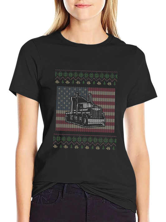 Truck American Flag Ugly Christmas Sweater T-Shirt