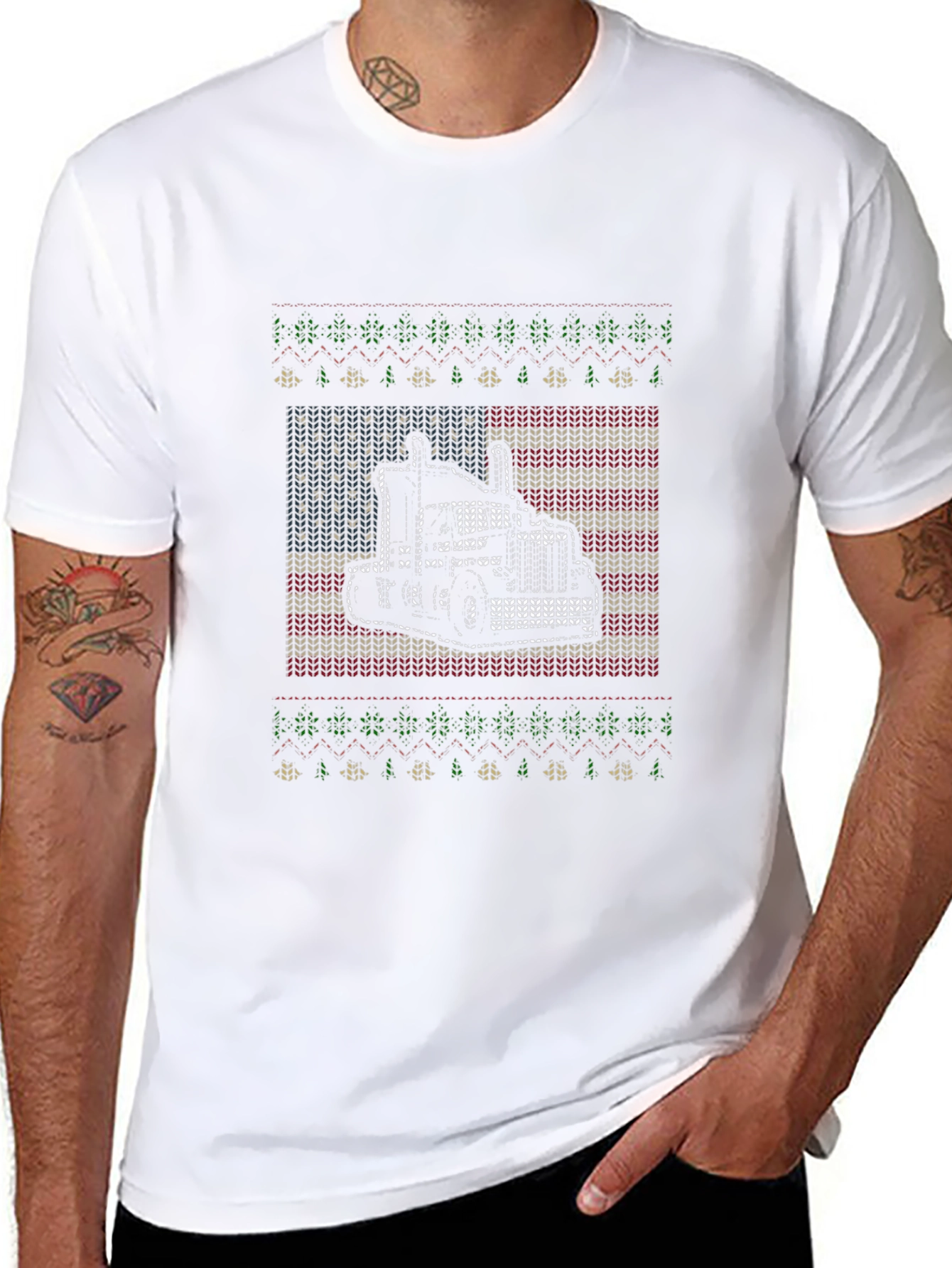 Truck American Flag Ugly Christmas Sweater T-Shirt