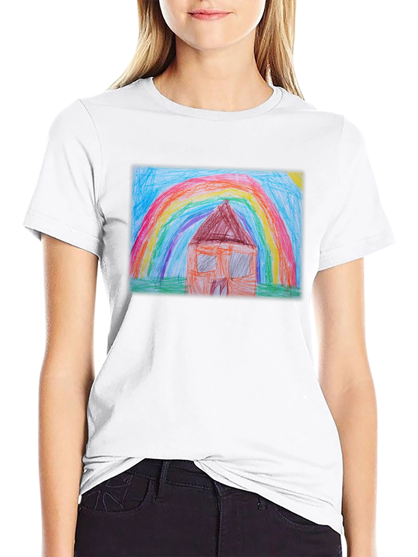 Rainbow House Graphic Tee - Black Cotton T-Shirt