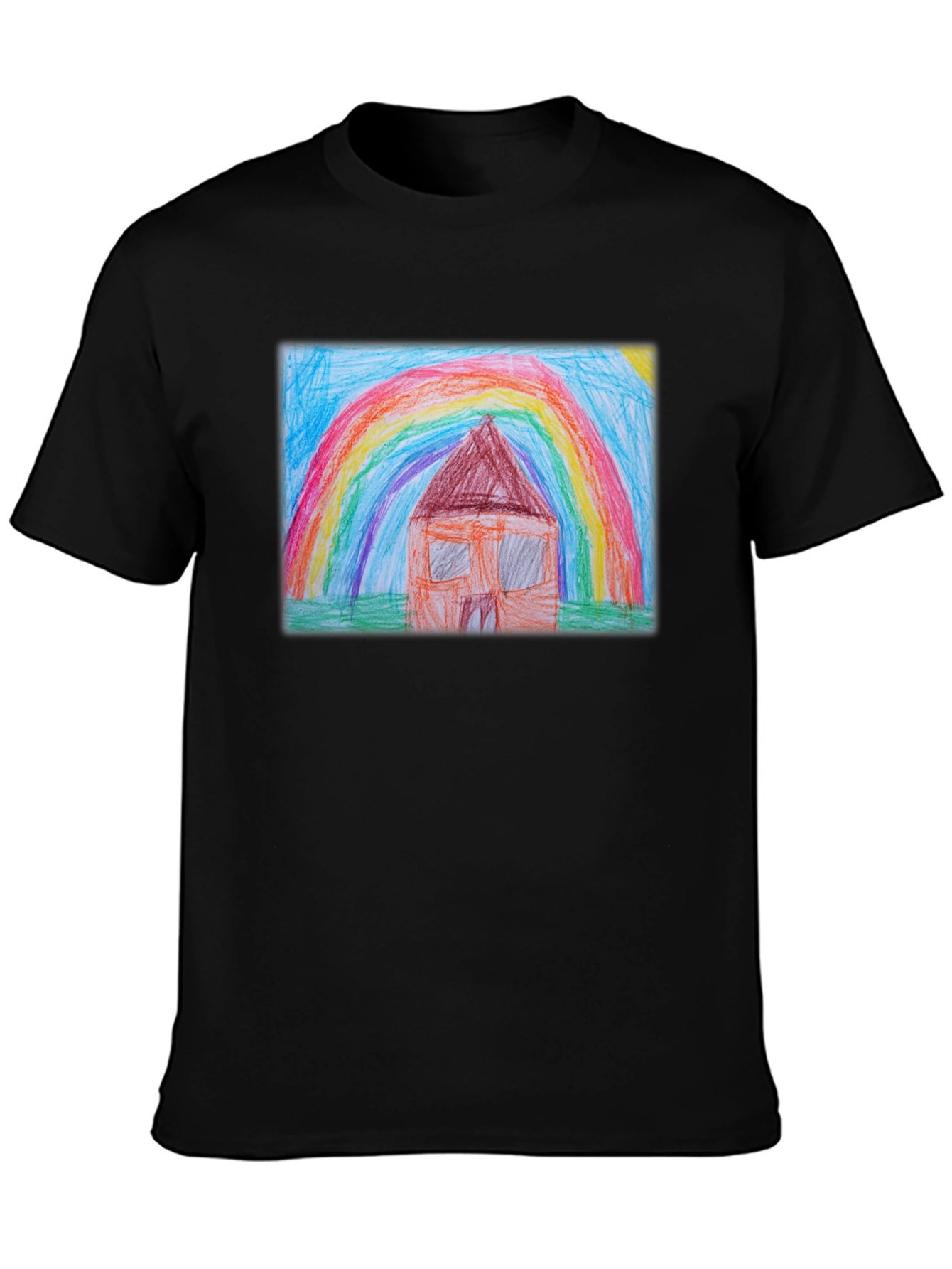 Rainbow House Graphic Tee - Black Cotton T-Shirt