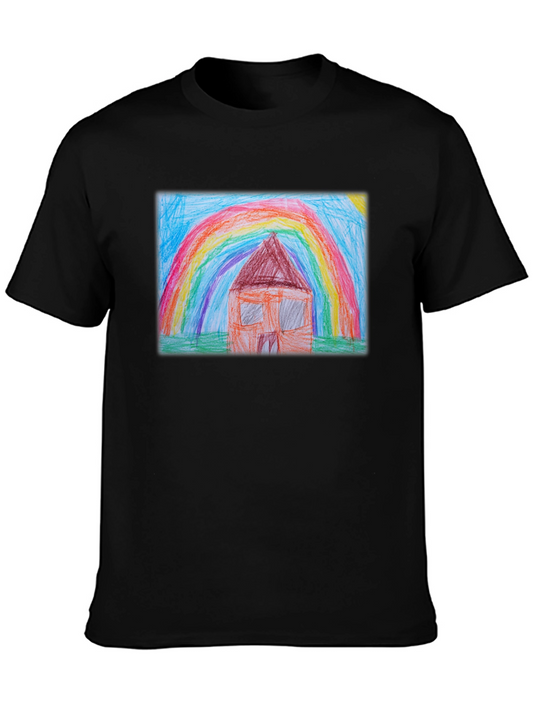 Rainbow House Graphic Tee - Black Cotton T-Shirt