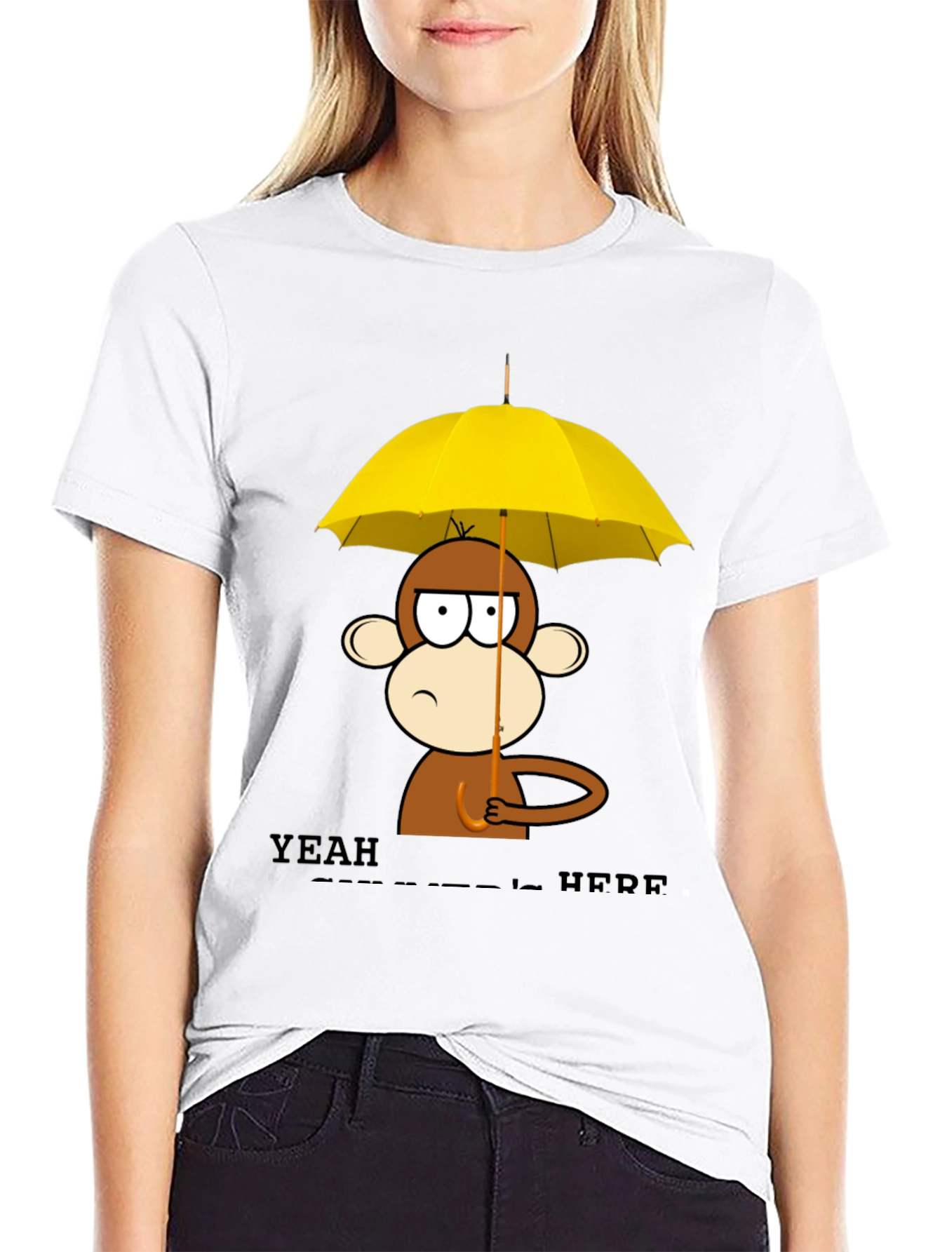 Monkey Under Umbrella Black T-Shirt