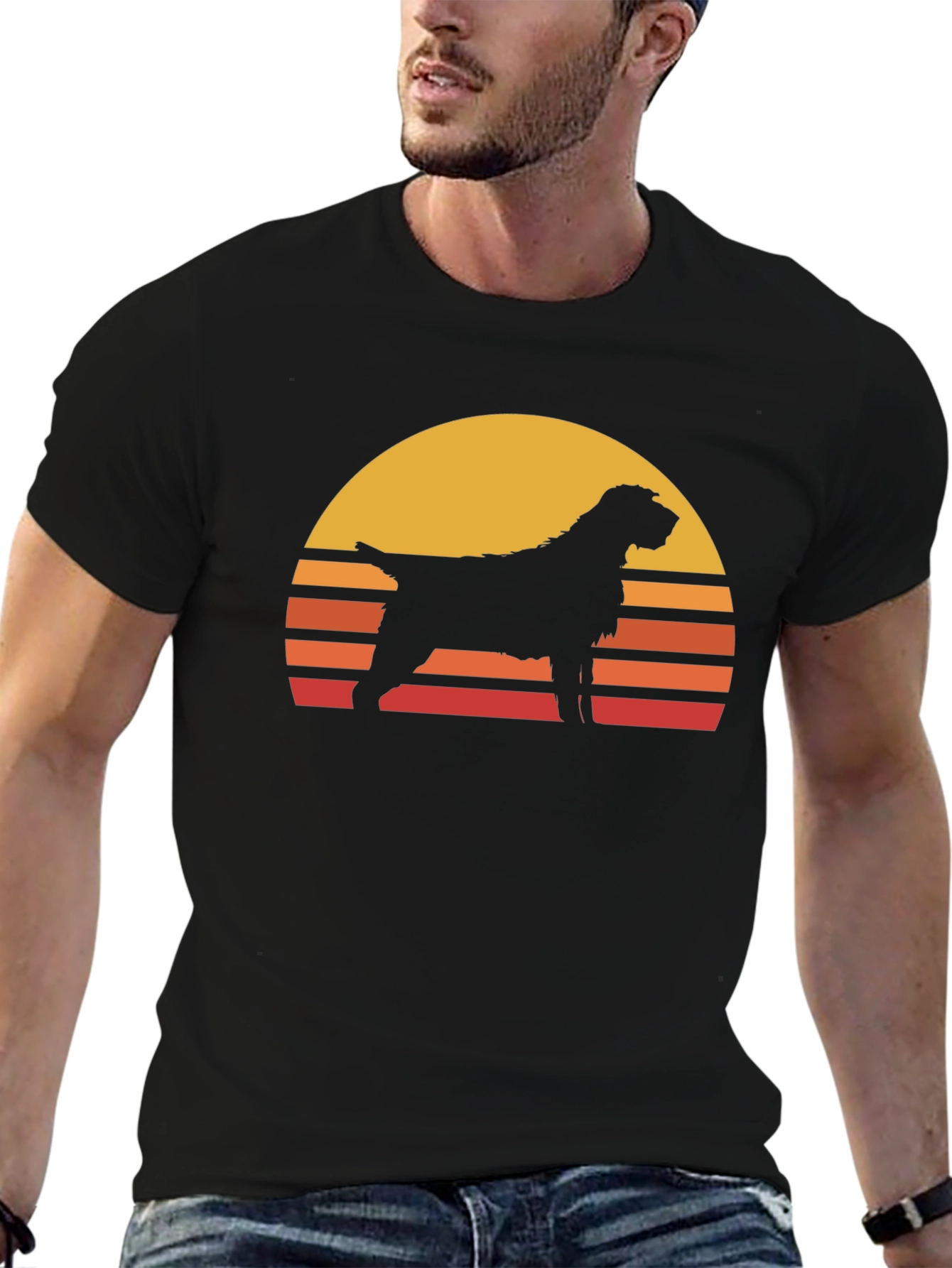 Retro Dog Sunset T-Shirt - Black