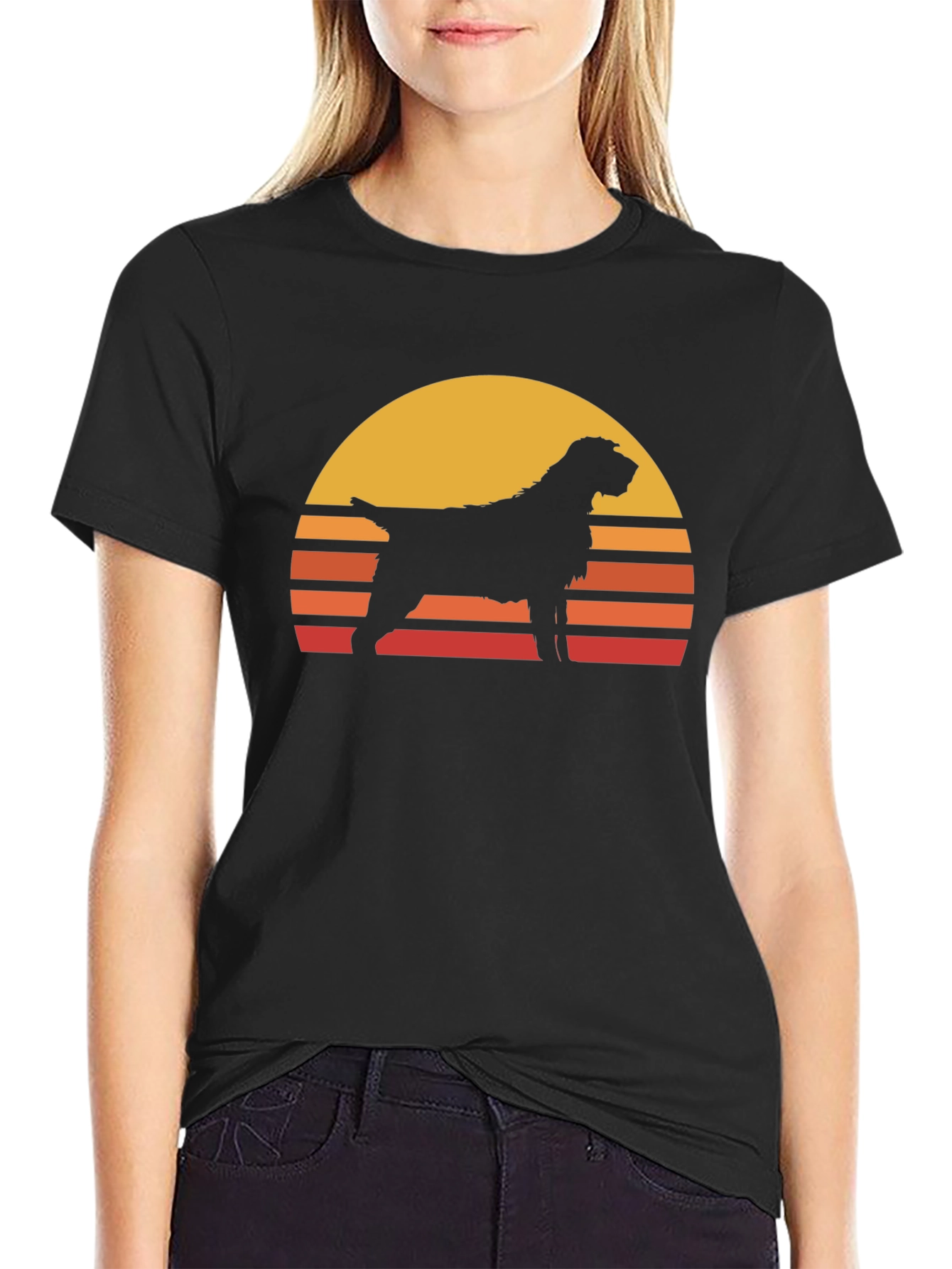 Retro Dog Sunset T-Shirt - Black