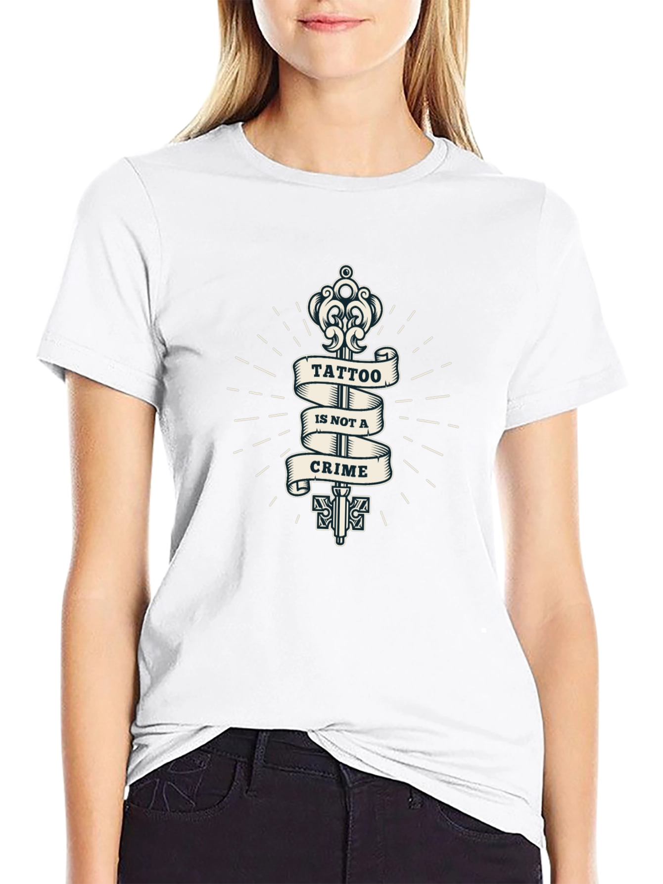 Tattoo Is Not A Crime Graphic Print Black T-Shirt