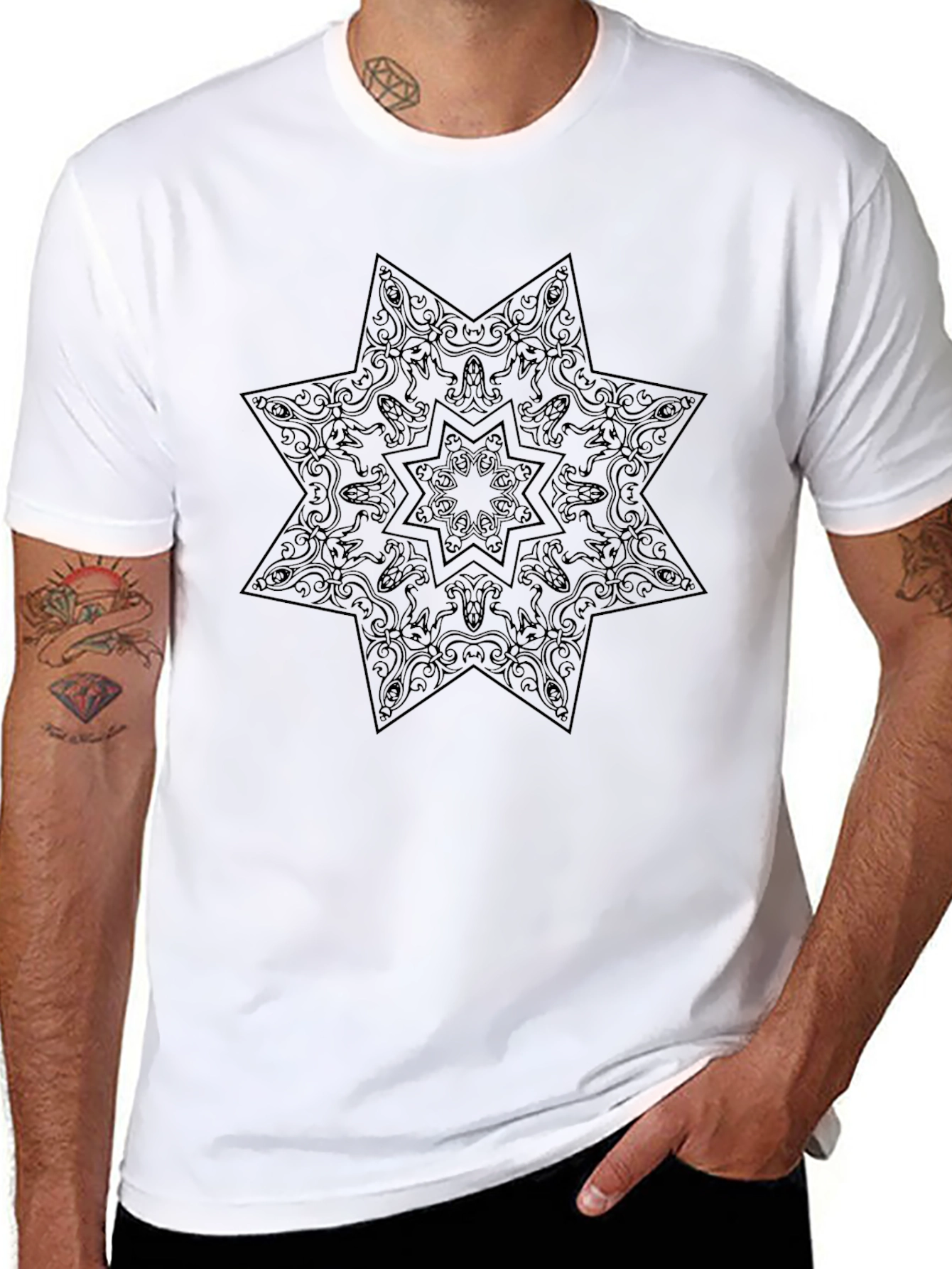 Ornate Star Graphic Black T-Shirt