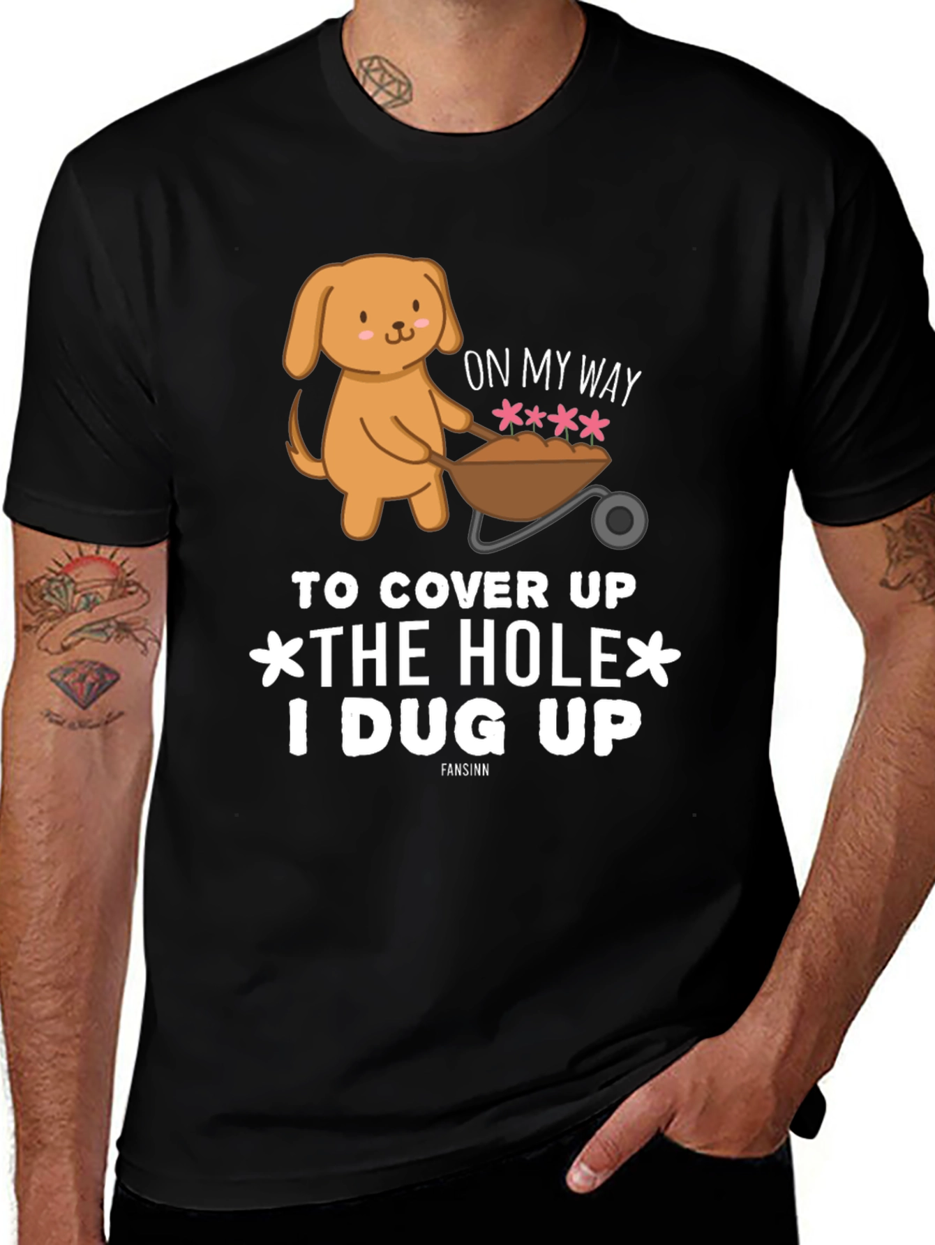 Cute Dog Cover Up Hole Black Graphic T-Shirt