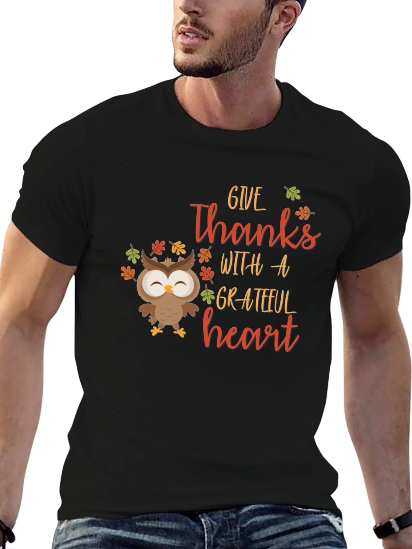 Give Thanks Owl Graphic Tee - Autumn Harvest Shirt