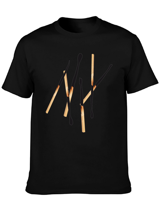 Abstract Matchsticks Graphic Black T-Shirt