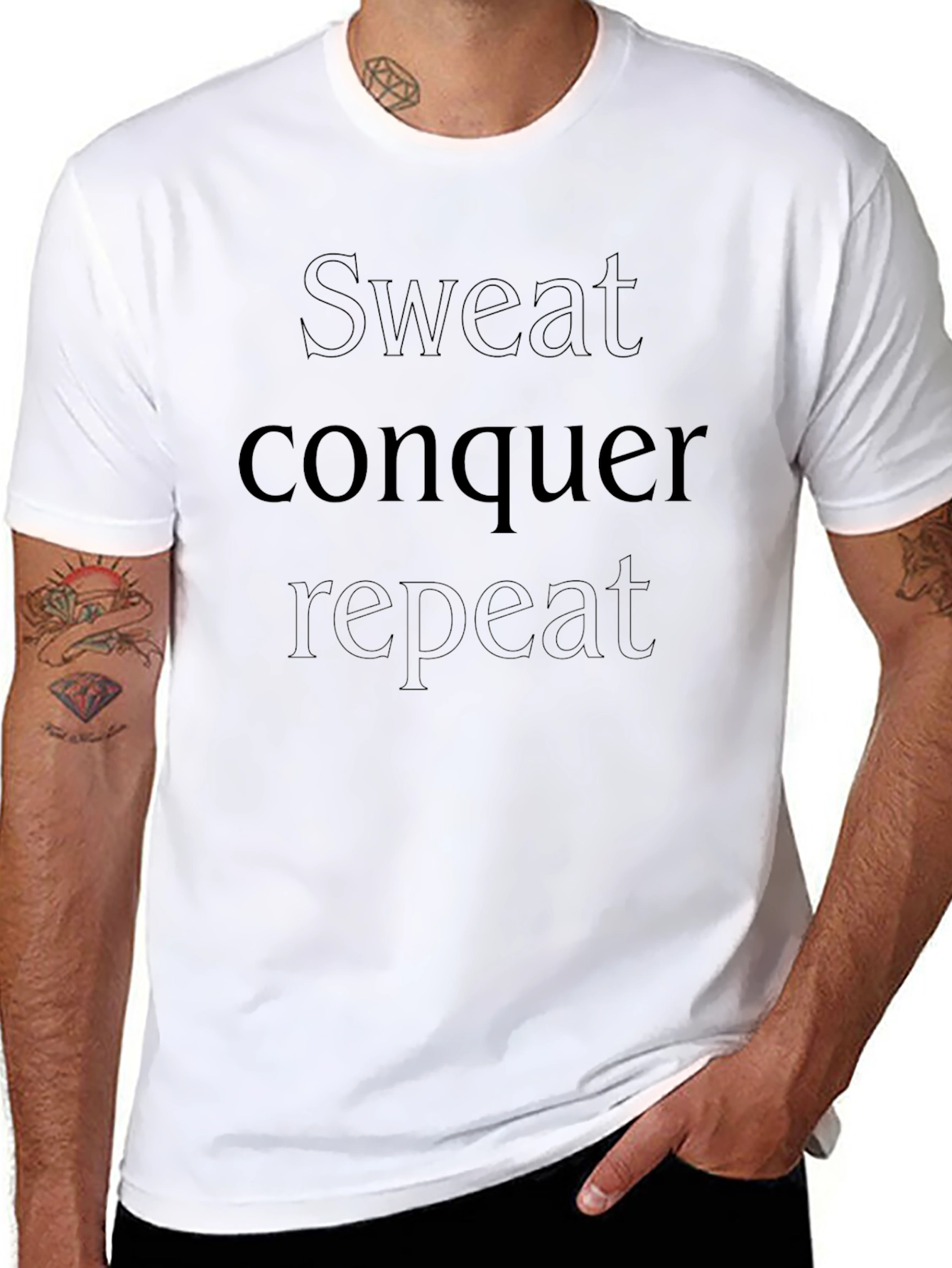 Sweat Conquer Repeat Black Graphic T-Shirt