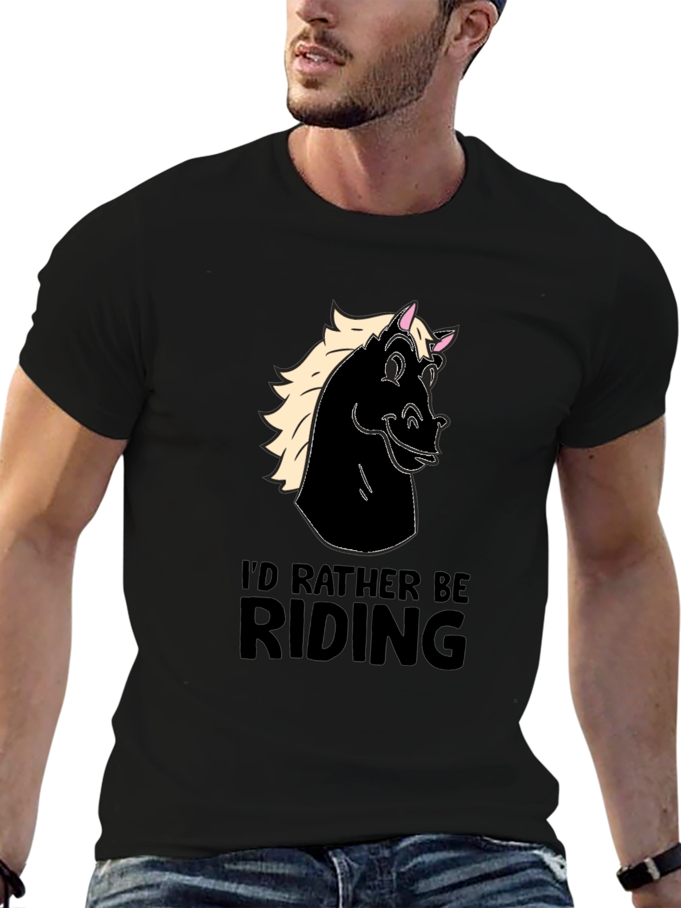 Mens Black Horse Riding T-Shirt