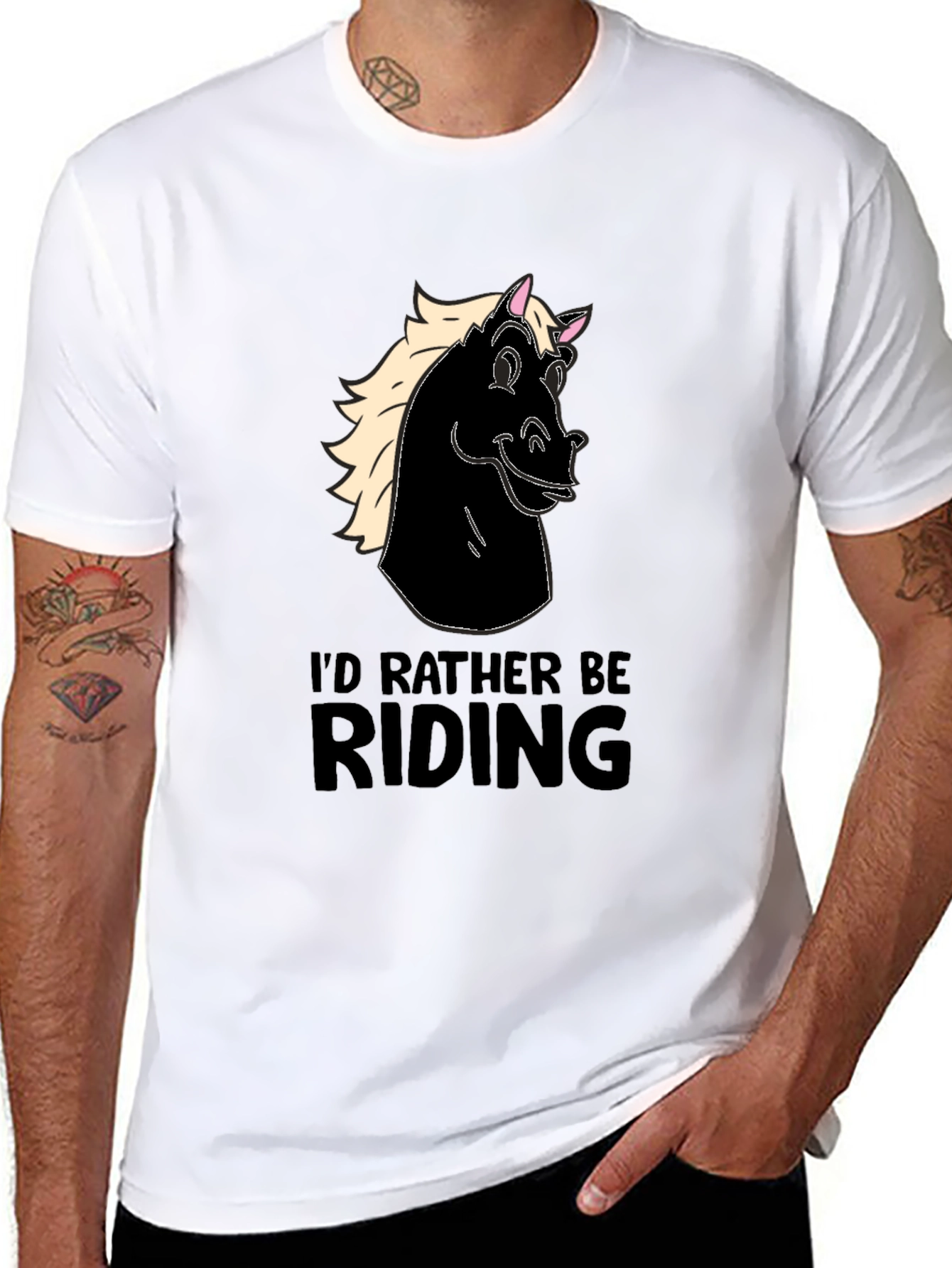 Mens Black Horse Riding T-Shirt