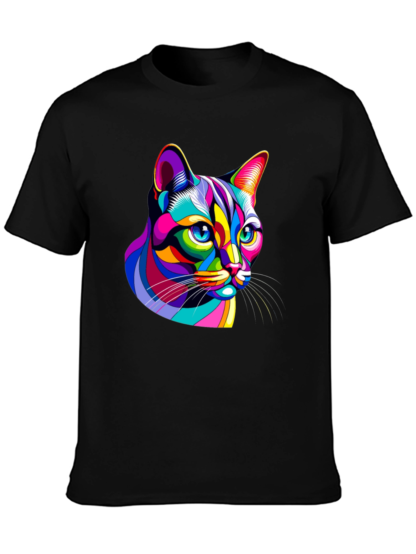 Vibrant Cat Graphic Black T-Shirt