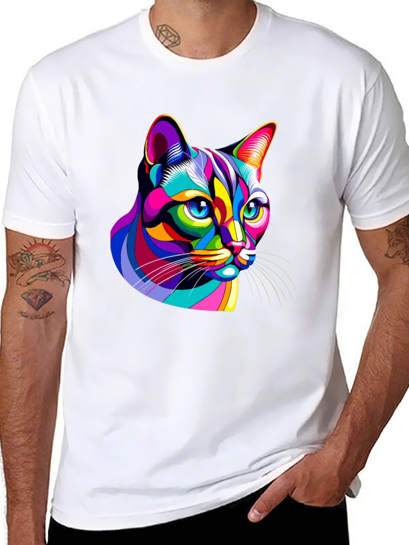 Vibrant Cat Graphic Black T-Shirt
