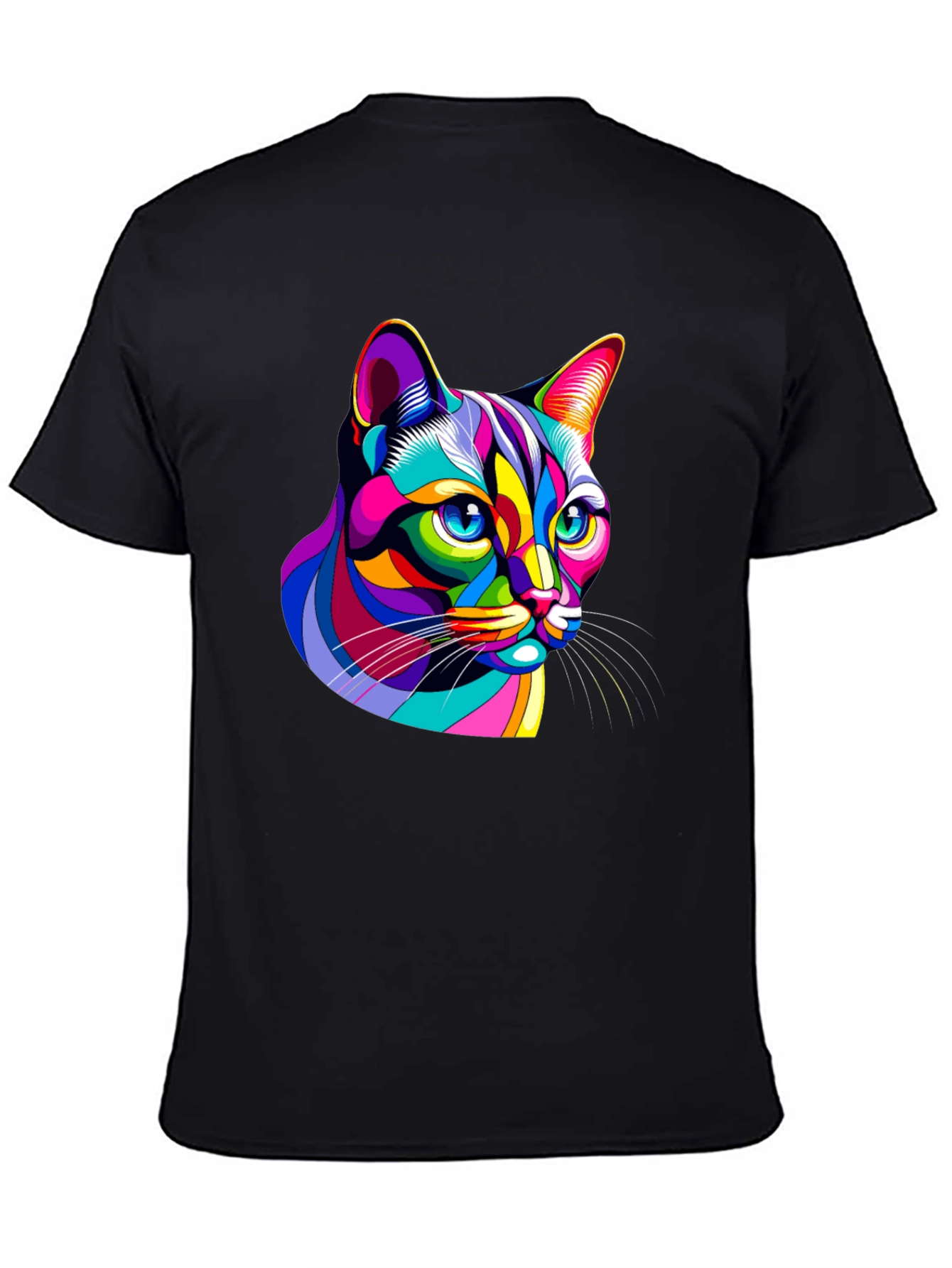 Vibrant Cat Graphic Black T-Shirt