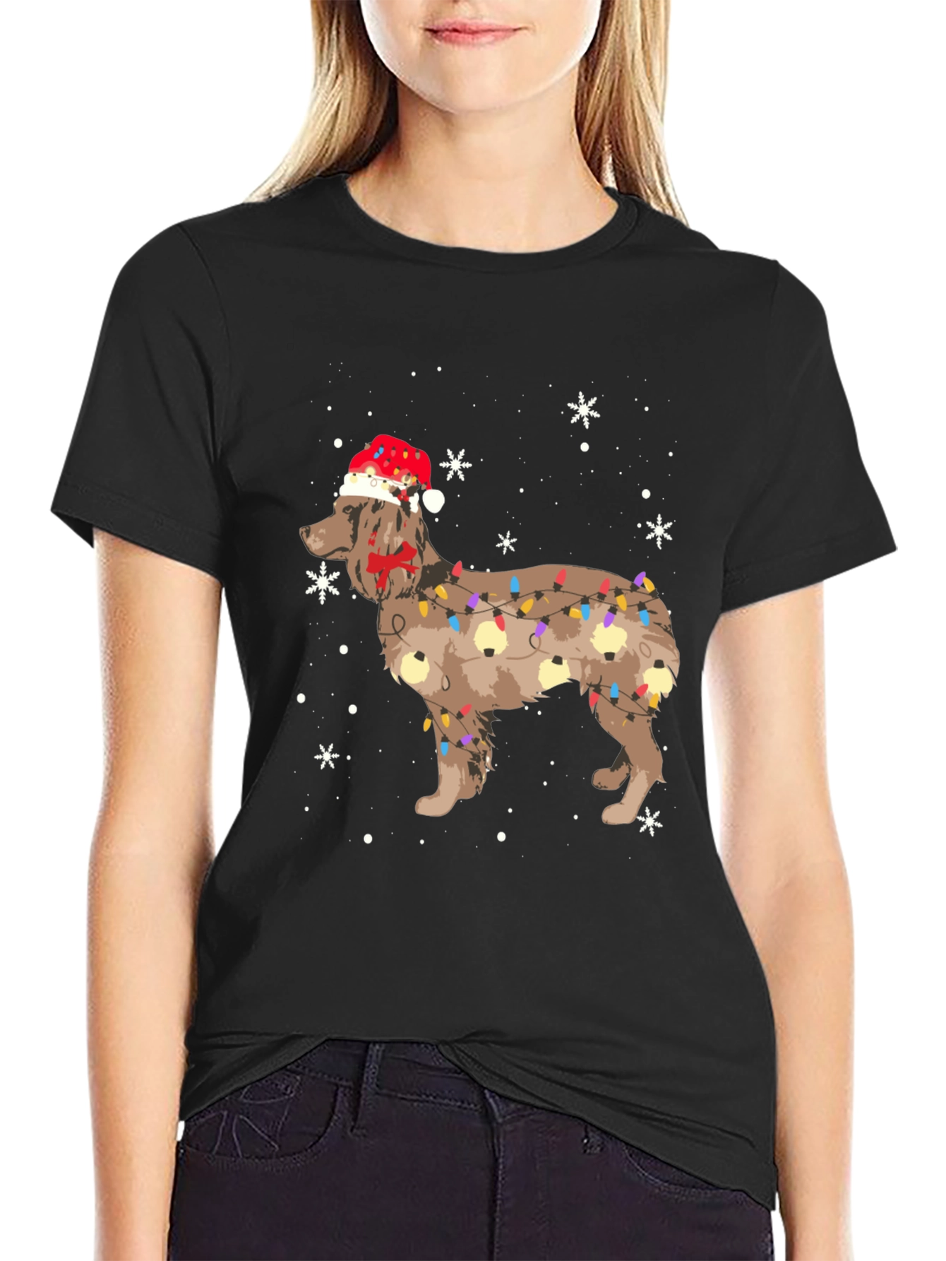 Festive Dog Christmas Lights Graphic Tee