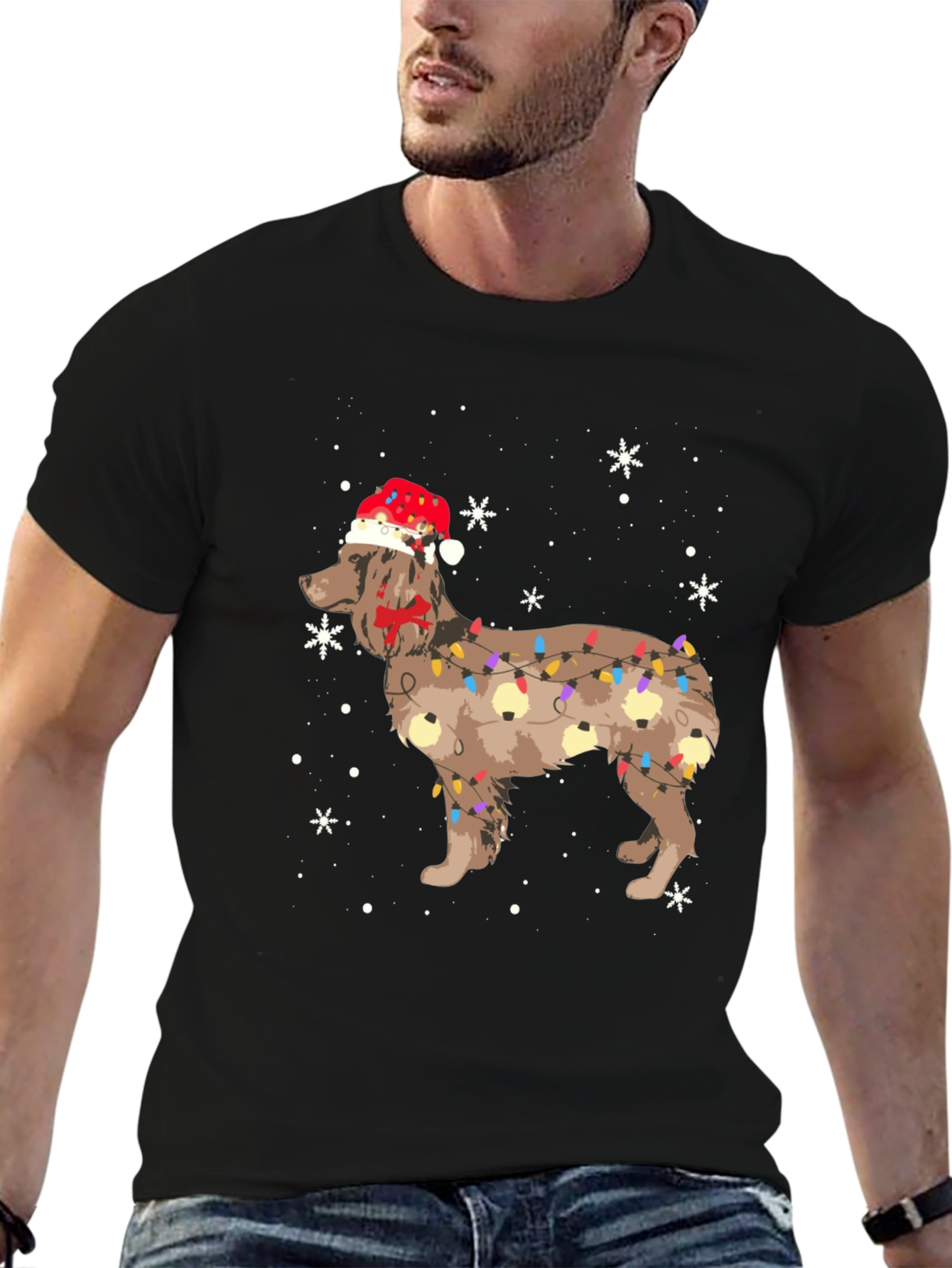 Festive Dog Christmas Lights Graphic Tee