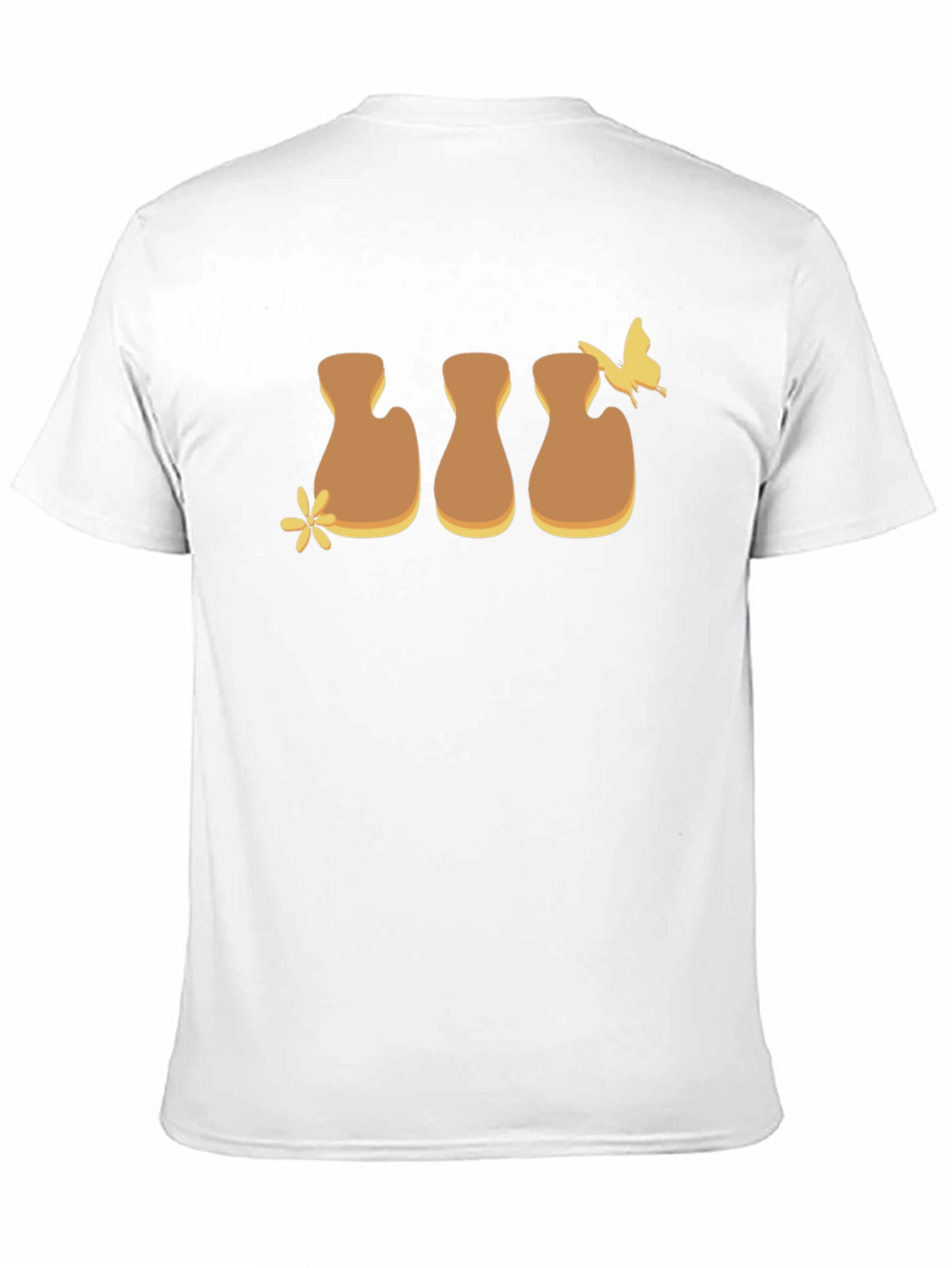 Brown Flower and Butterfly Graphic Black T-Shirt