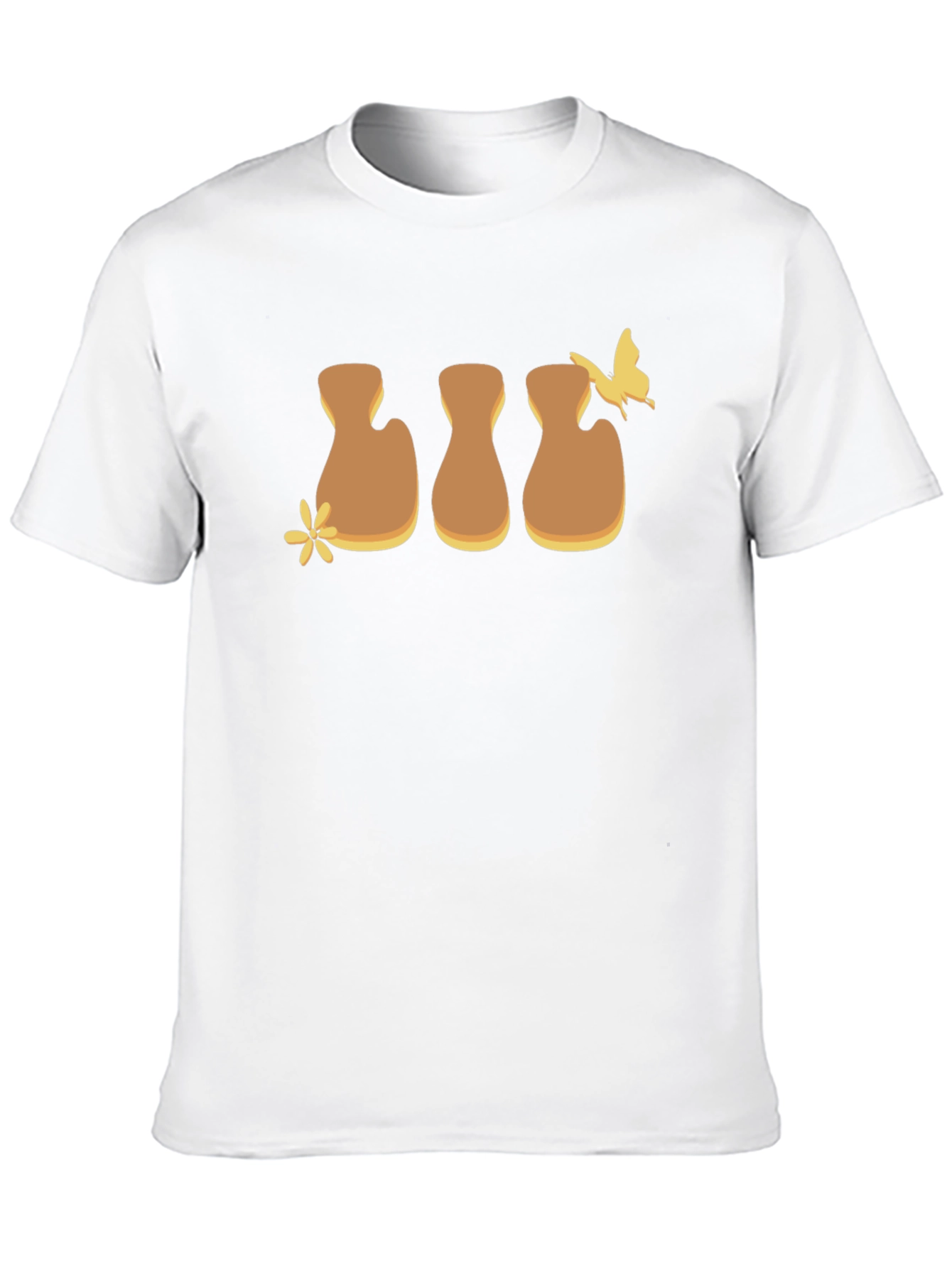 Brown Flower and Butterfly Graphic Black T-Shirt
