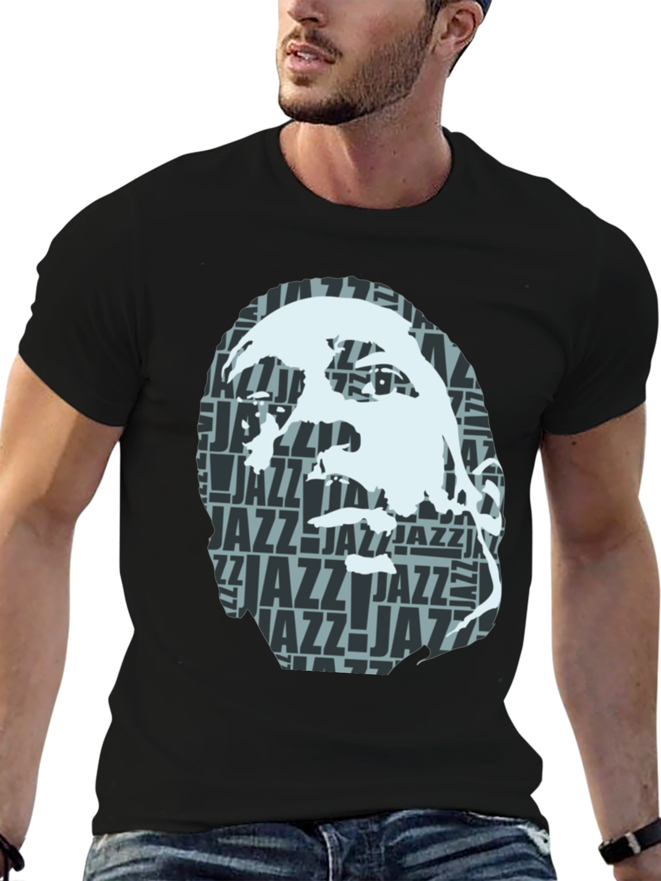 Cool Jazz Portrait Graphic Black T-Shirt