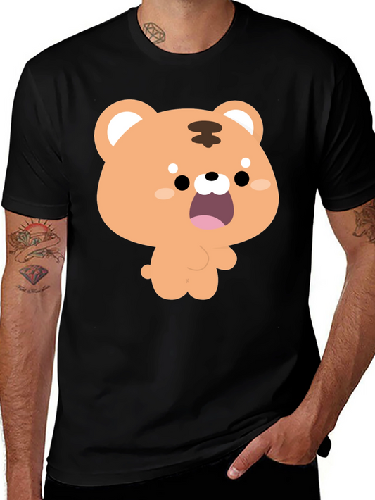 Cute Cartoon Tiger Graphic Black T-Shirt
