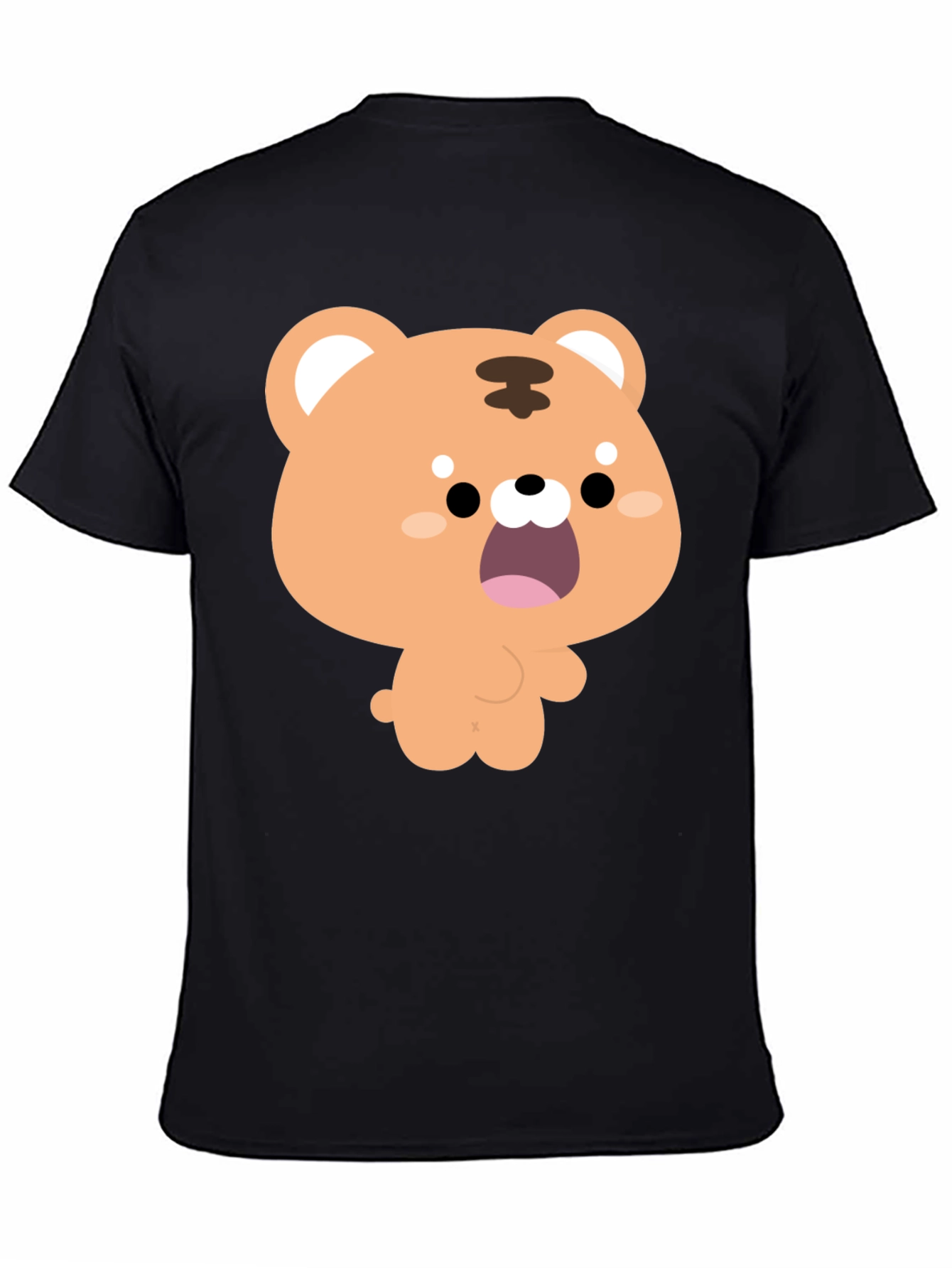 Cute Cartoon Tiger Graphic Black T-Shirt