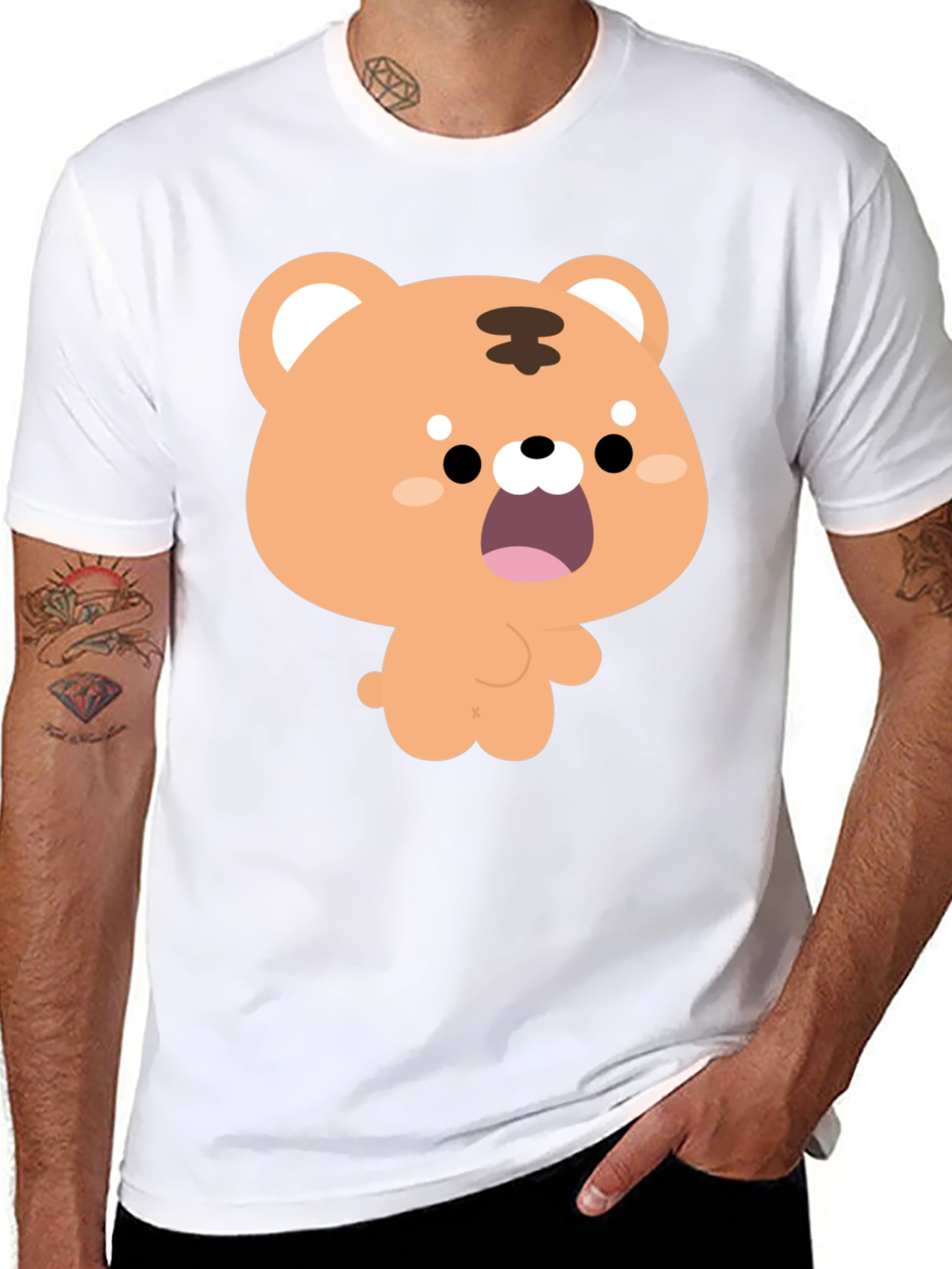 Cute Cartoon Tiger Graphic Black T-Shirt