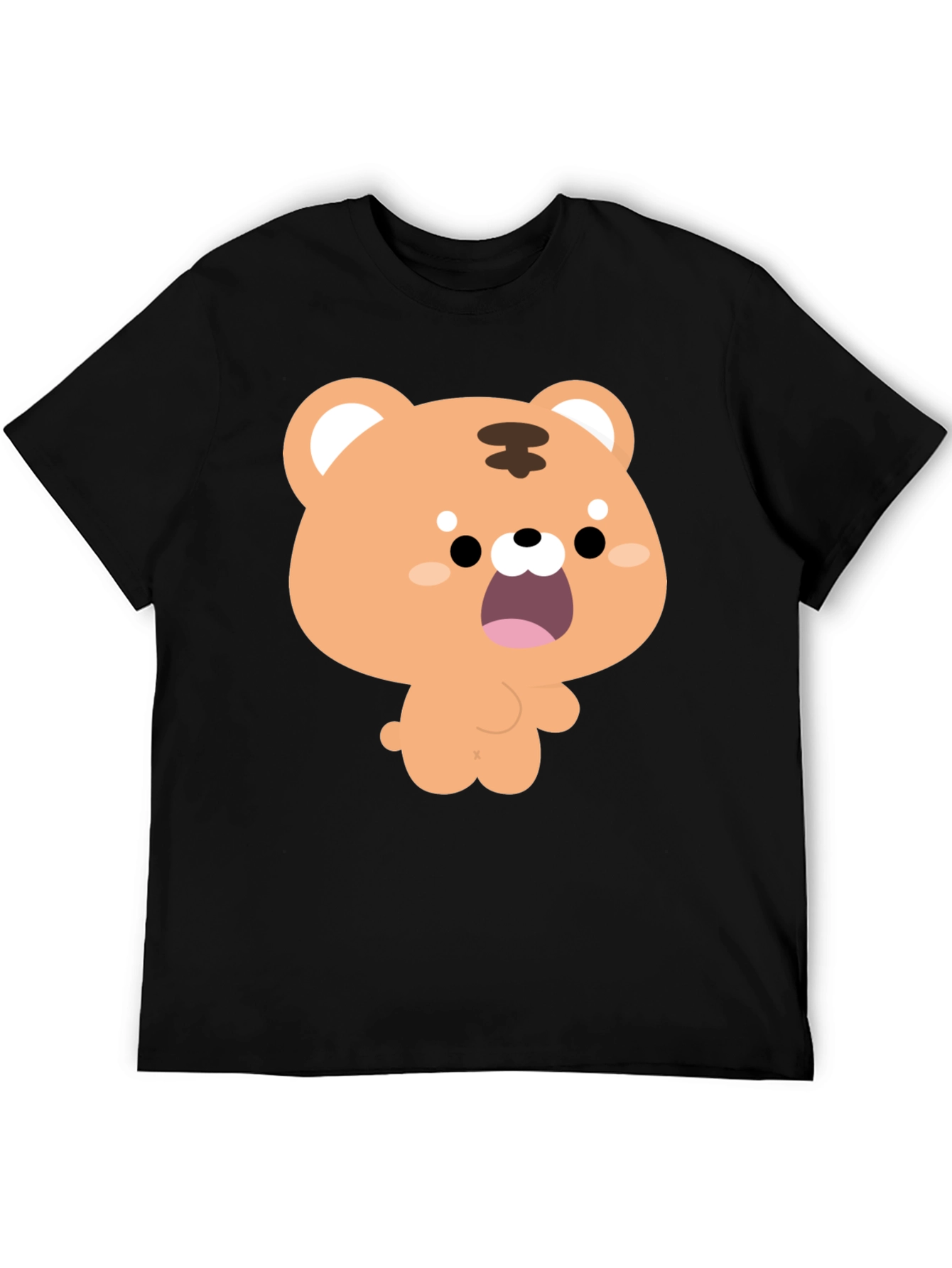 Cute Cartoon Tiger Graphic Black T-Shirt