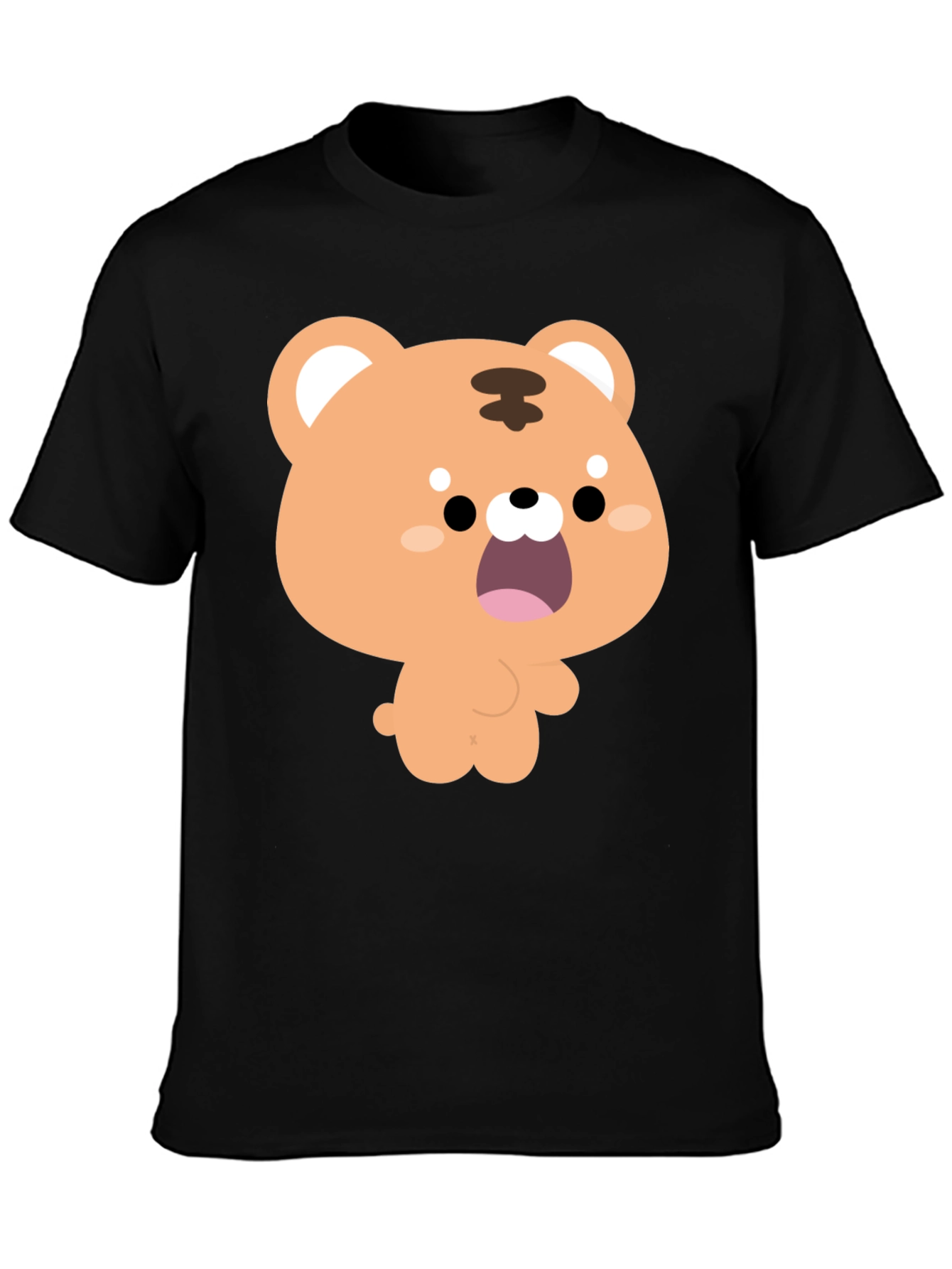 Cute Cartoon Tiger Graphic Black T-Shirt