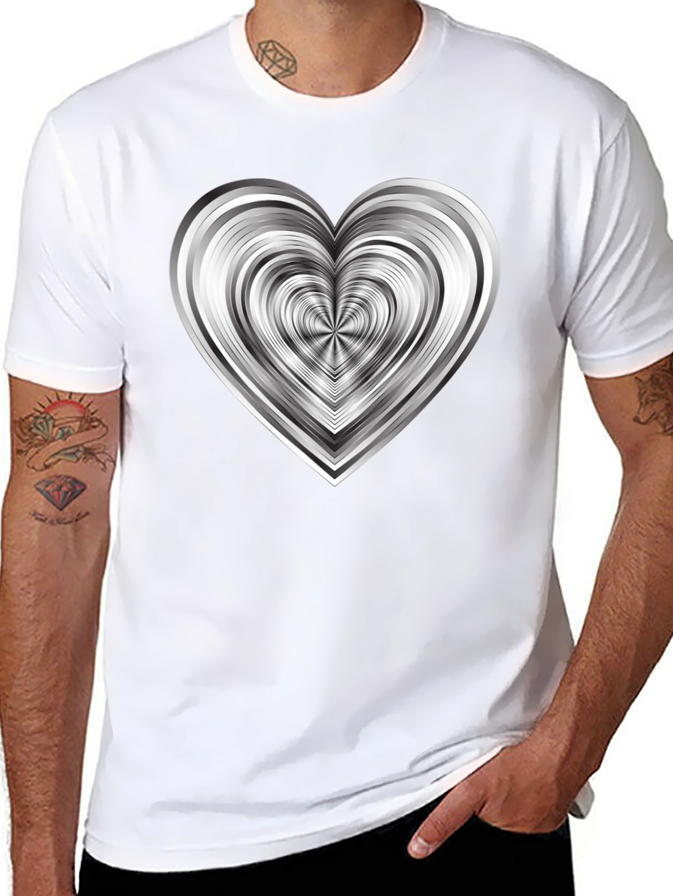 Modern Geometric Heart Graphic Tee - Black