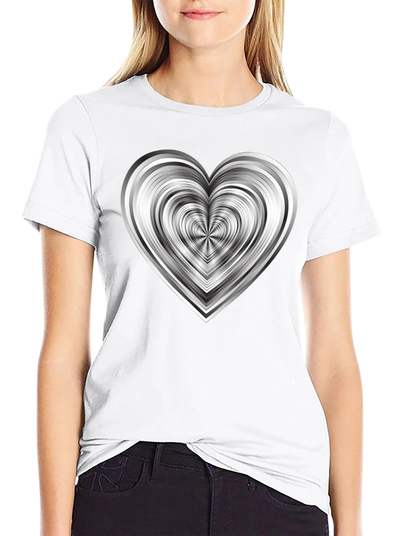 Modern Geometric Heart Graphic Tee - Black