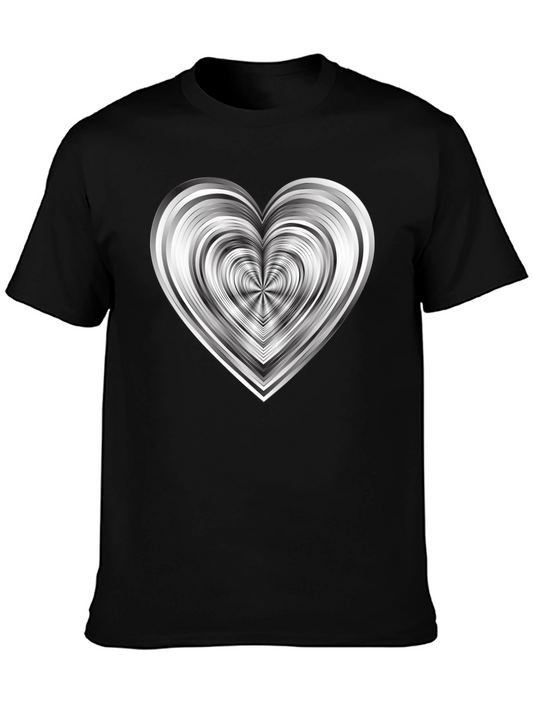 Modern Geometric Heart Graphic Tee - Black