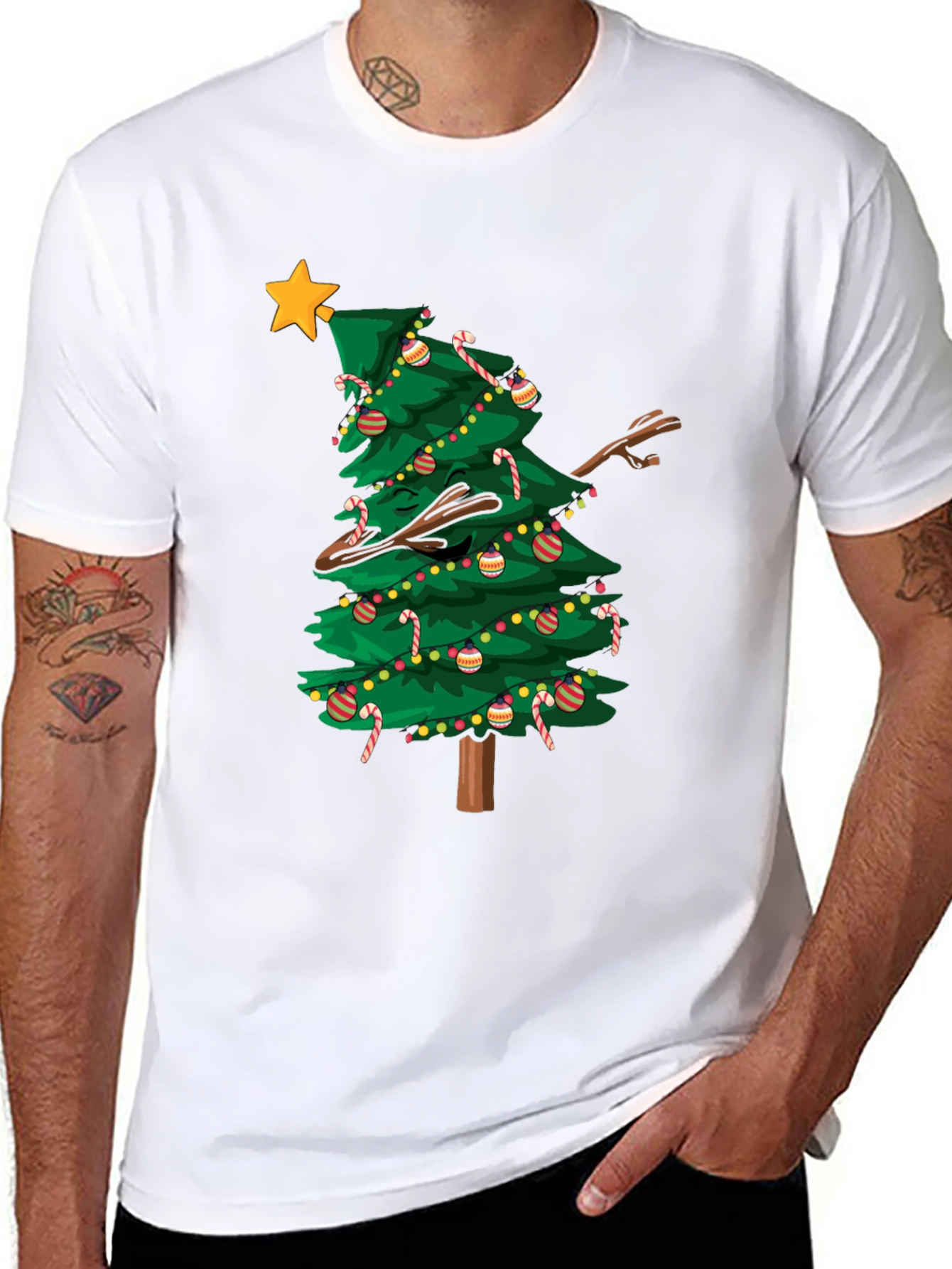 Dabbing Christmas Tree Graphic Tee Shirt