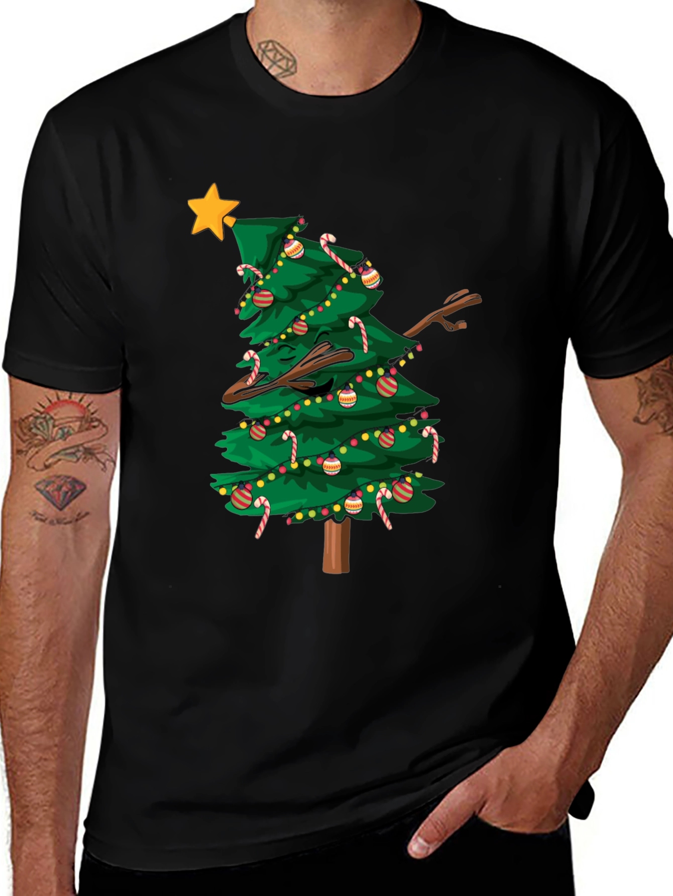 Dabbing Christmas Tree Graphic Tee Shirt