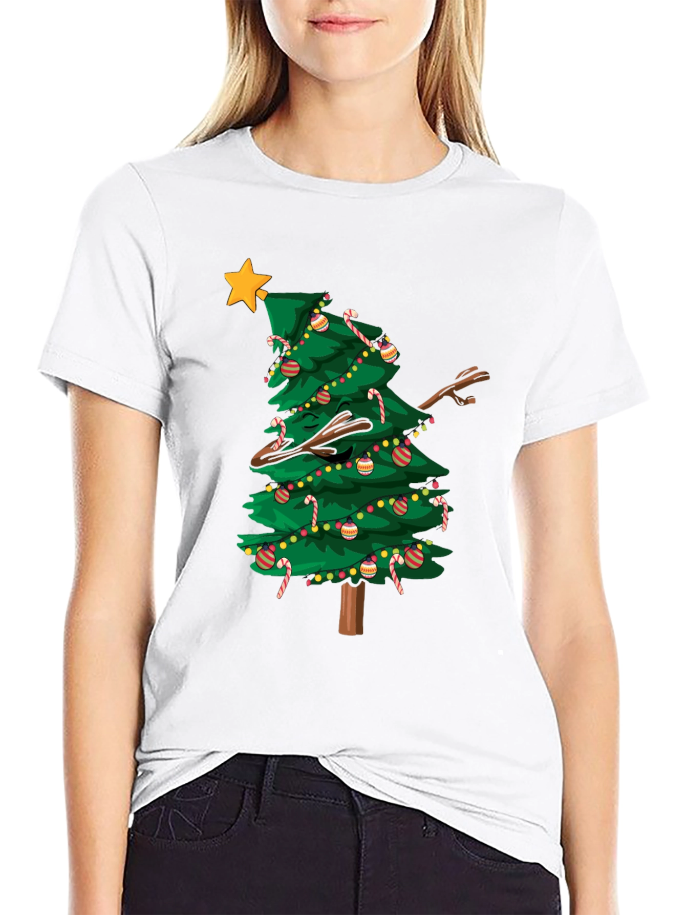 Dabbing Christmas Tree Graphic Tee Shirt