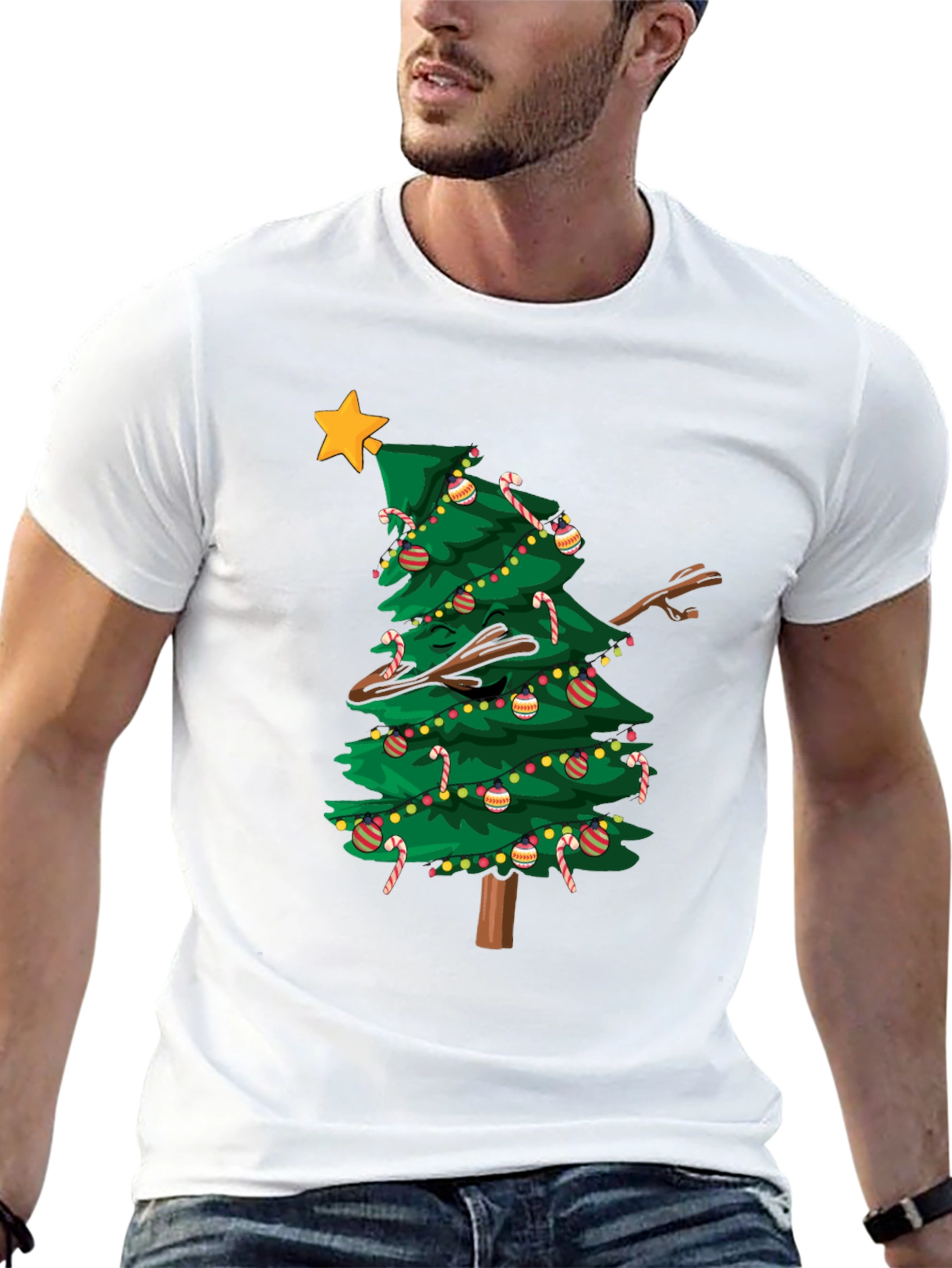 Dabbing Christmas Tree Graphic Tee Shirt