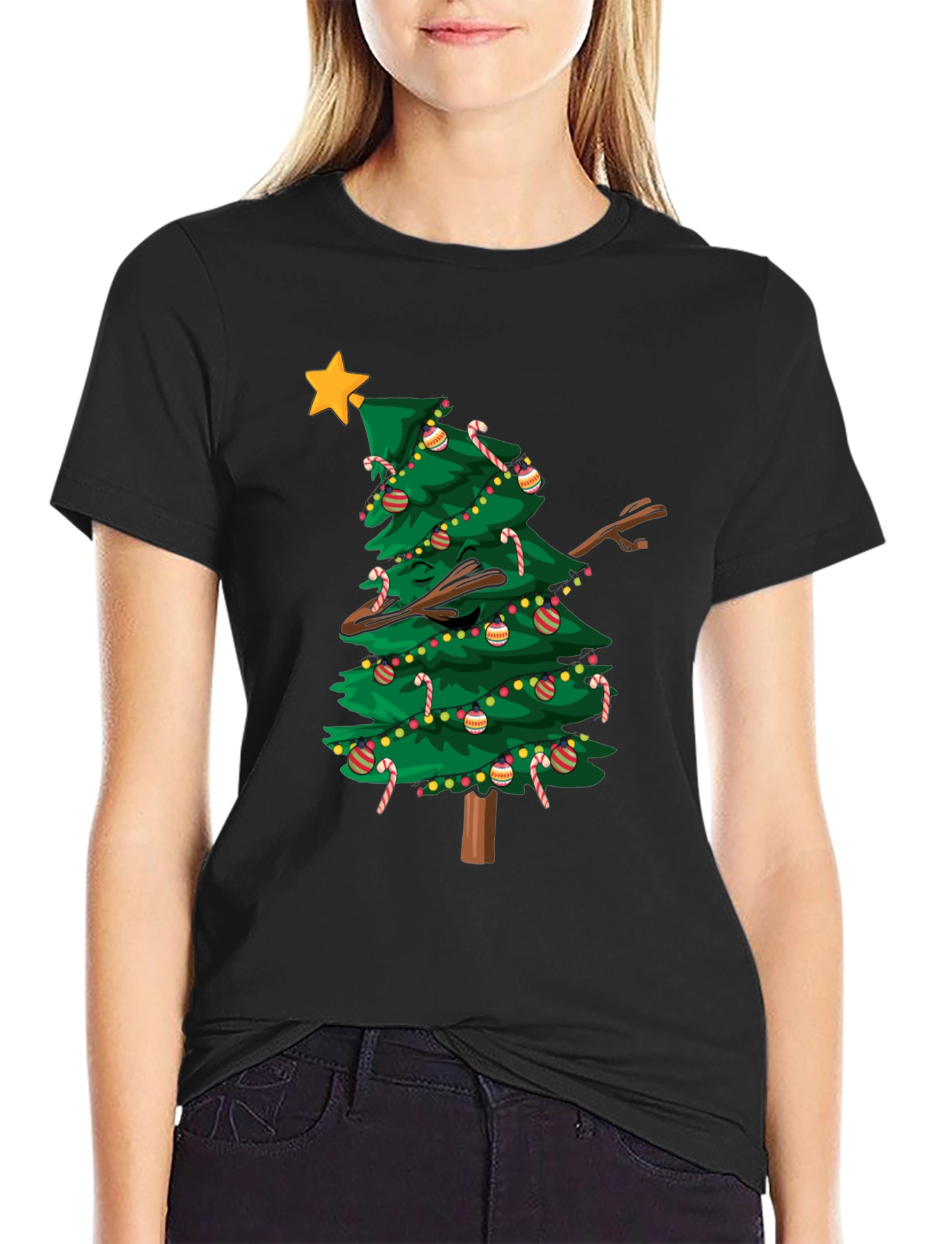 Dabbing Christmas Tree Graphic Tee Shirt