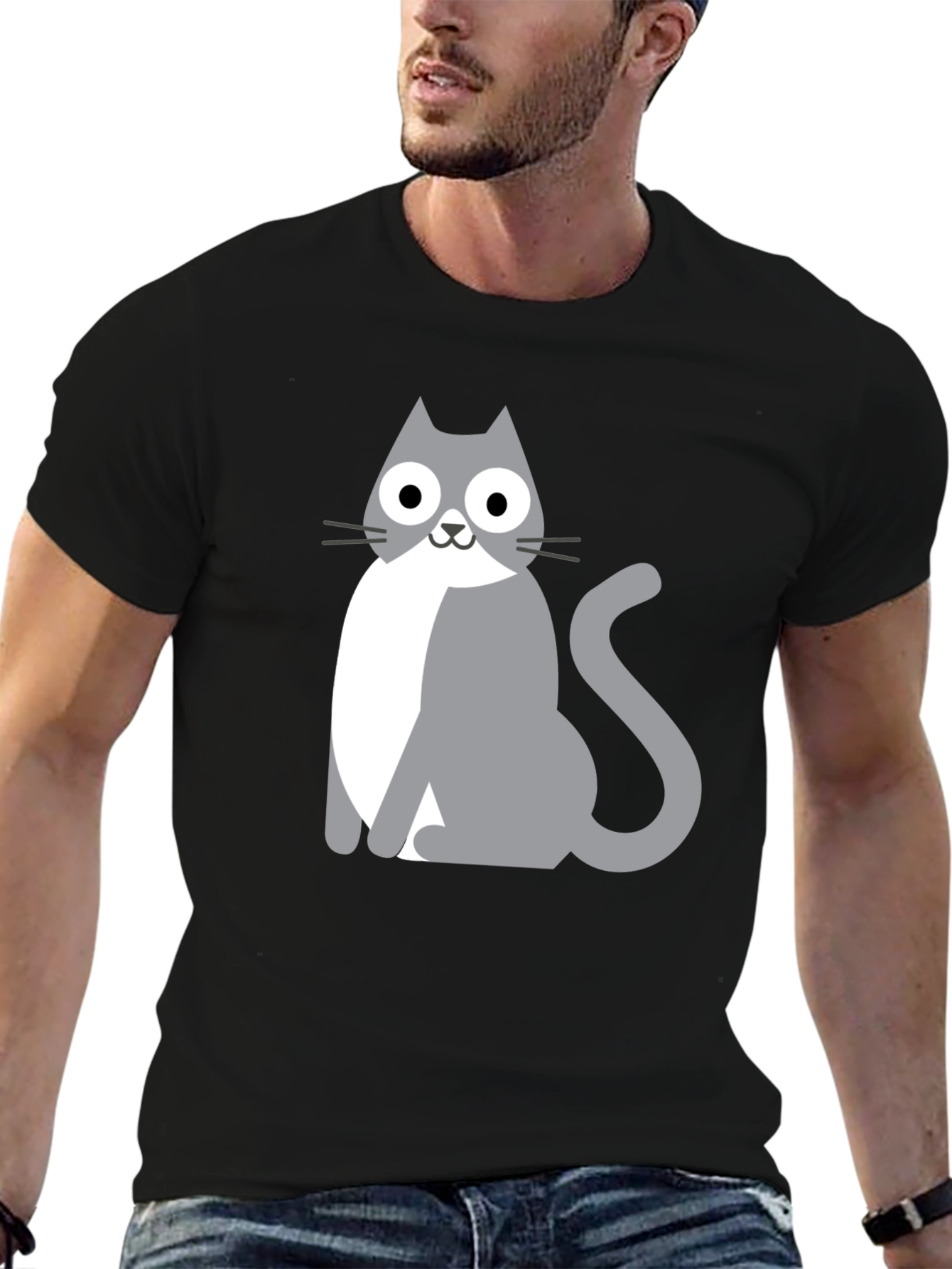 Cartoon Cat Graphic Black T-Shirt