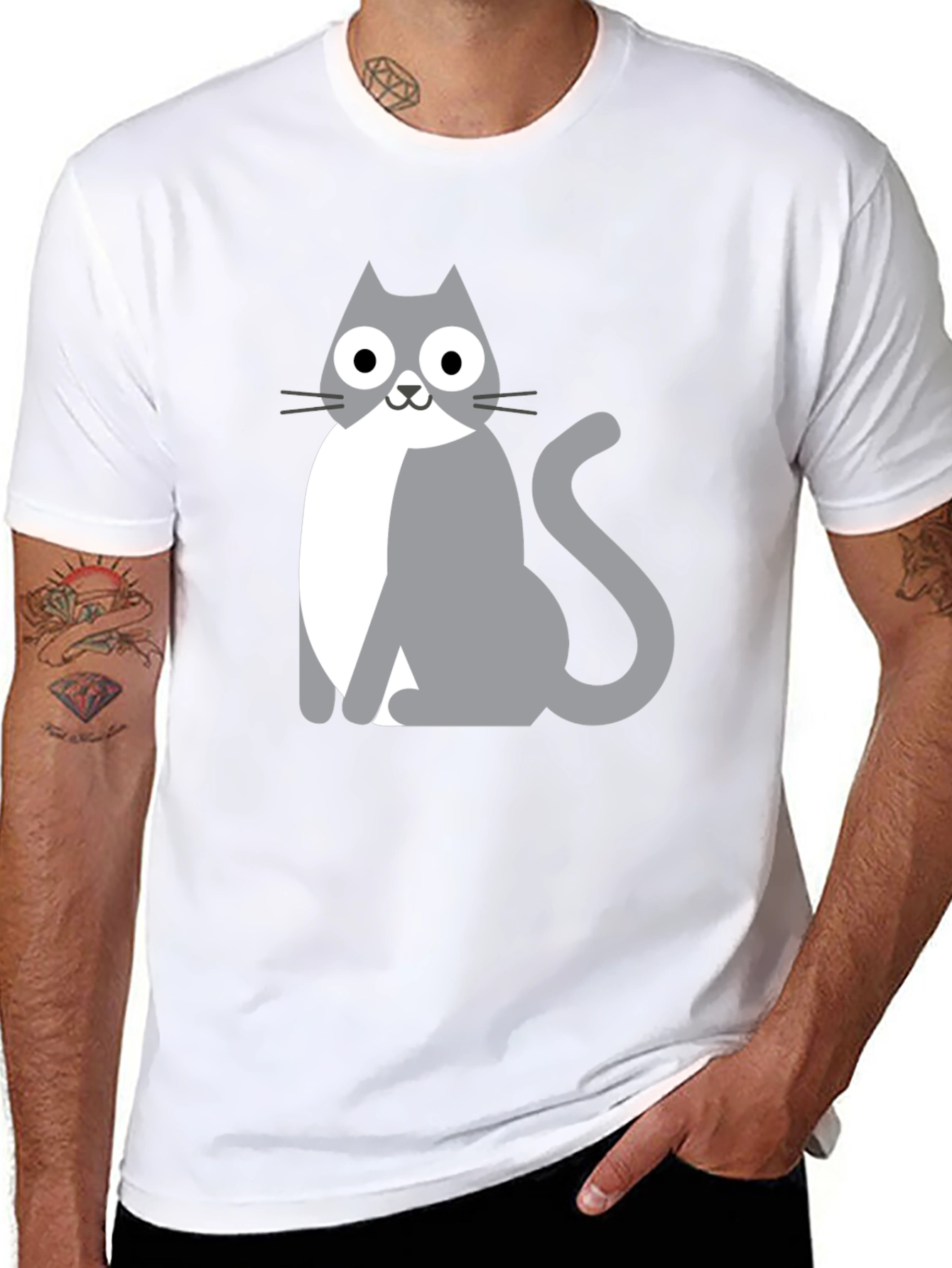 Cartoon Cat Graphic Black T-Shirt