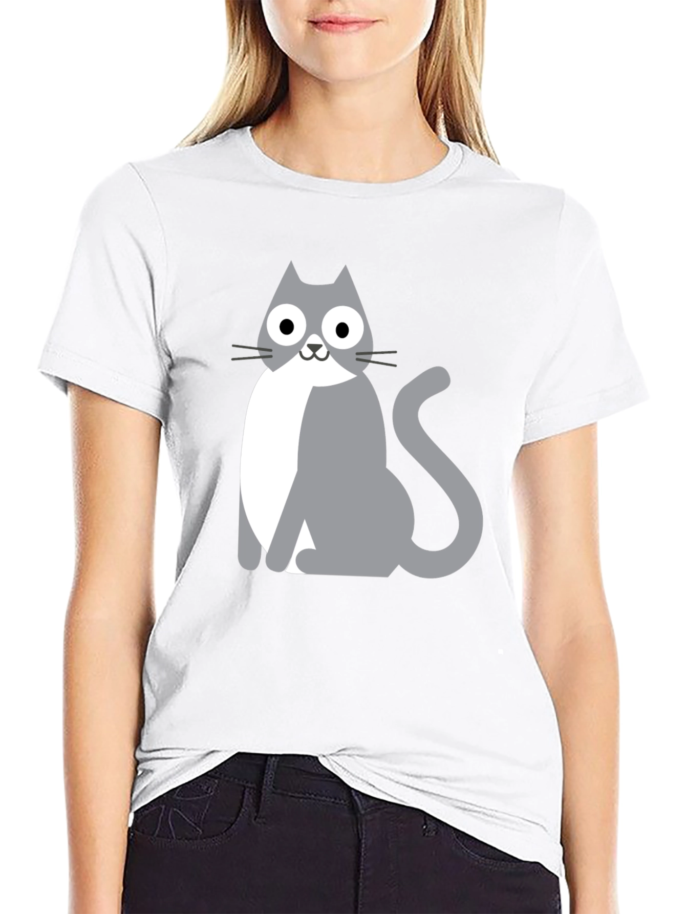 Cartoon Cat Graphic Black T-Shirt