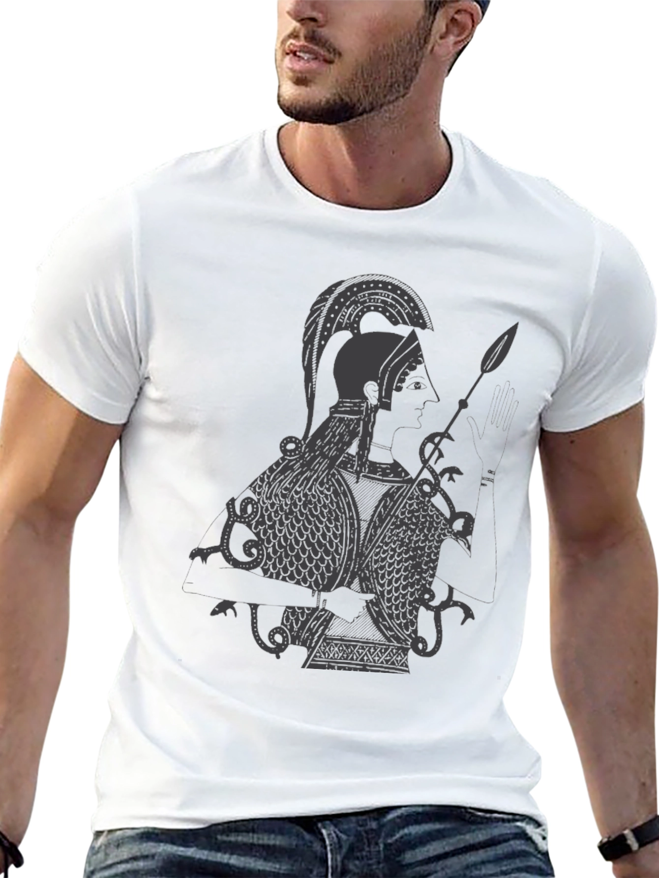 Ancient Warrior Graphic Tee - Black Cotton