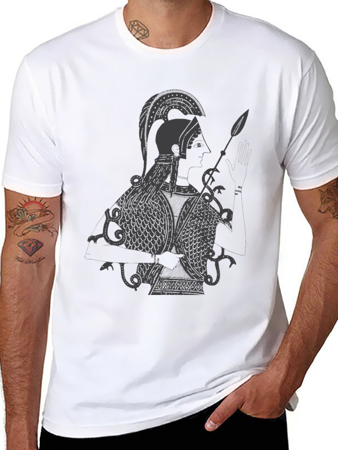 Ancient Warrior Graphic Tee - Black Cotton