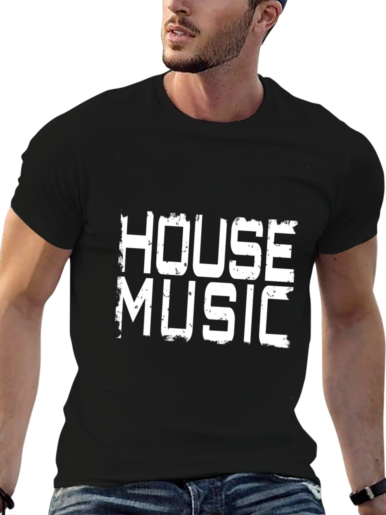 House Music Graphic Print Black T-Shirt