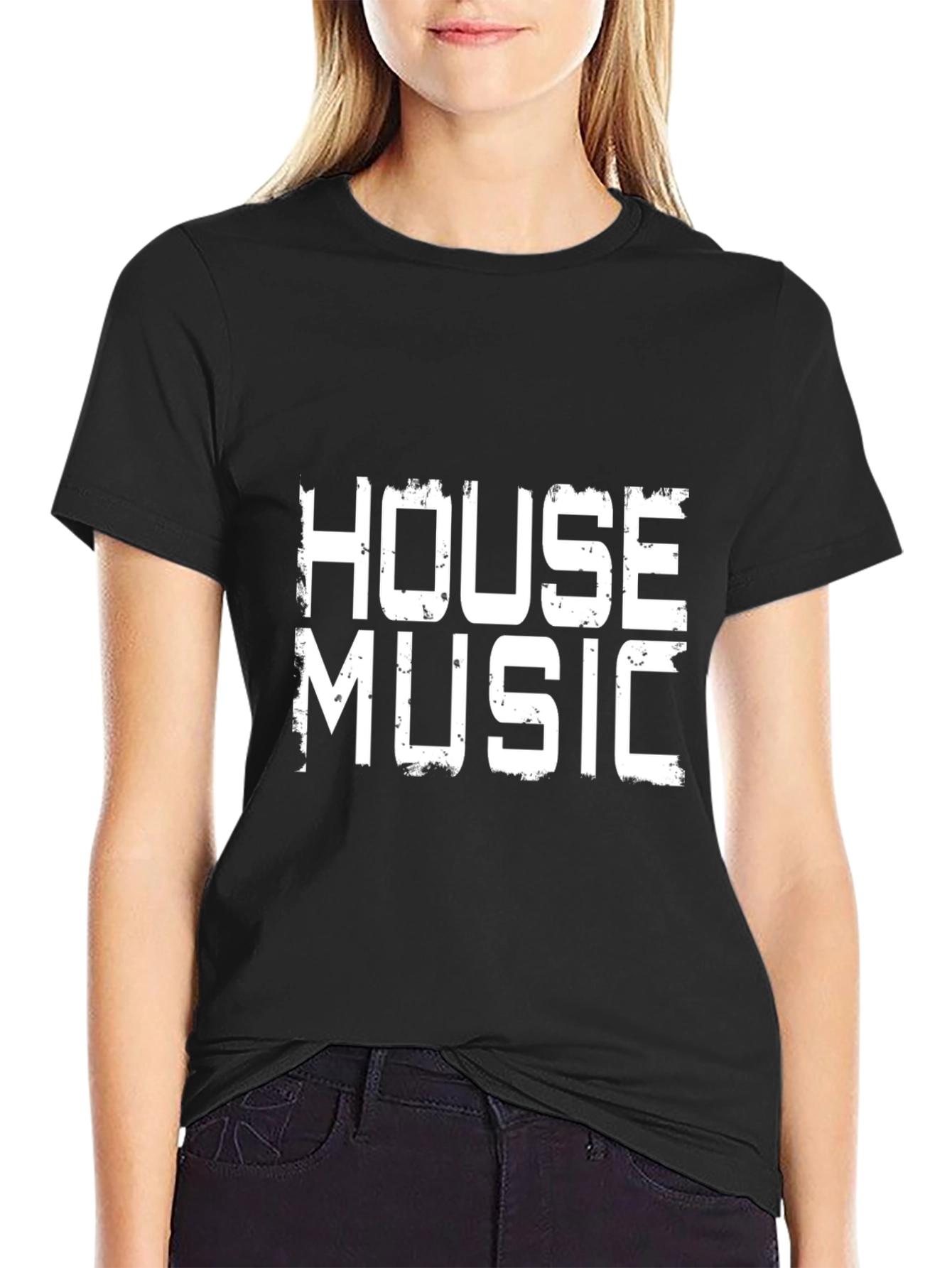 House Music Graphic Print Black T-Shirt