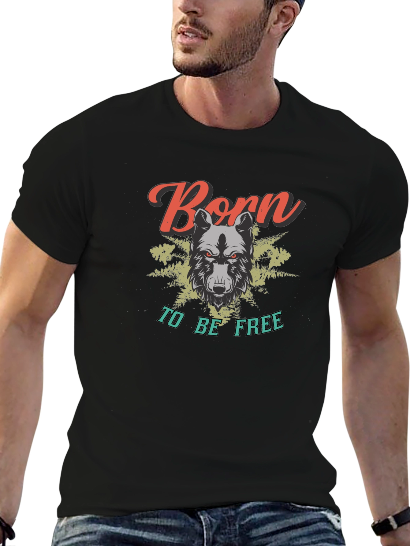 Born to be Free Wolf Graphic Tee