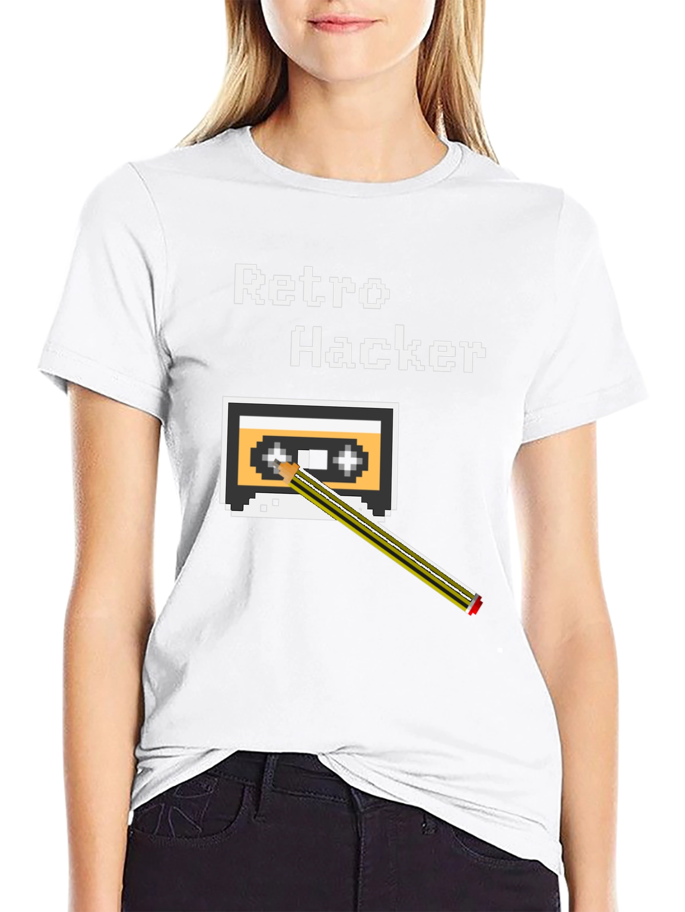 Retro Hacker T-Shirt Cassette Tape 8-Bit Pixel Style