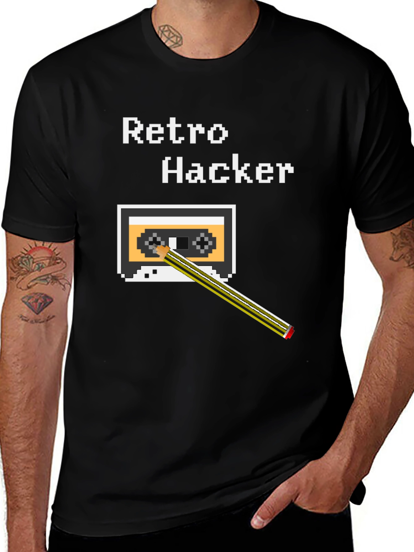 Retro Hacker T-Shirt Cassette Tape 8-Bit Pixel Style