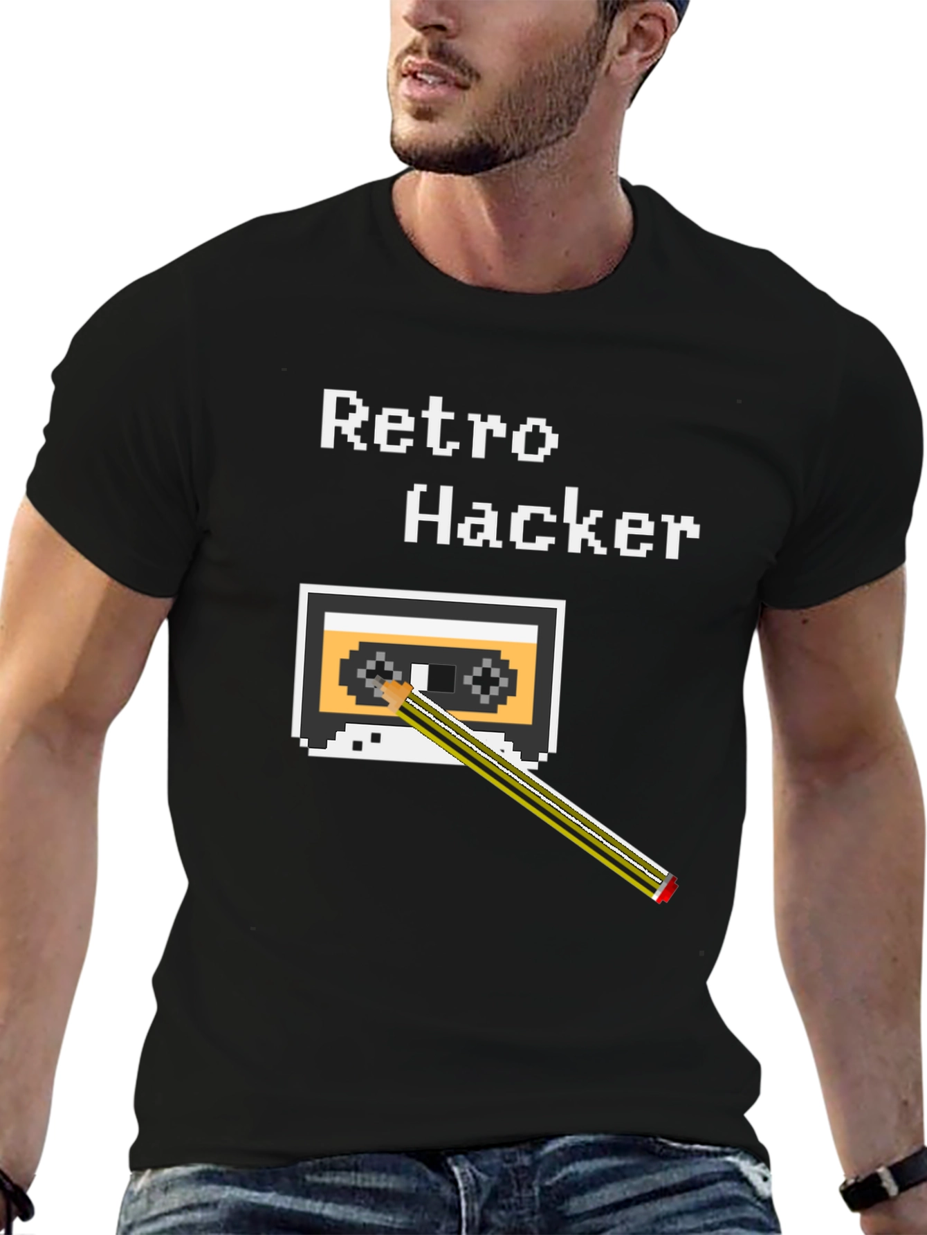 Retro Hacker T-Shirt Cassette Tape 8-Bit Pixel Style