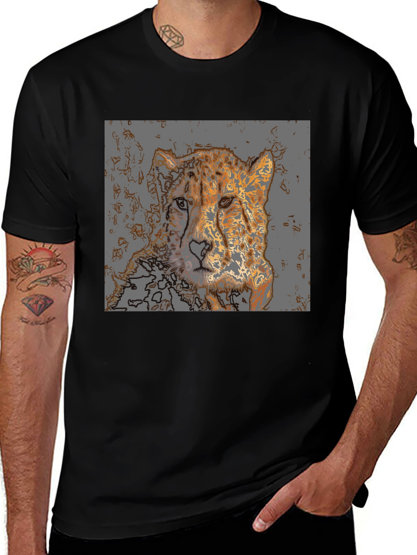 Cheetah Graphic Print T-Shirt - Mens Casual Tee